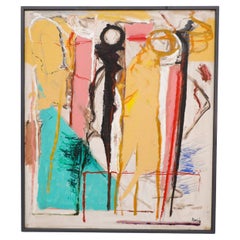 Abstract Acrylic on Wood Painting by Dutch Visual Artist Han Sterk, 1995