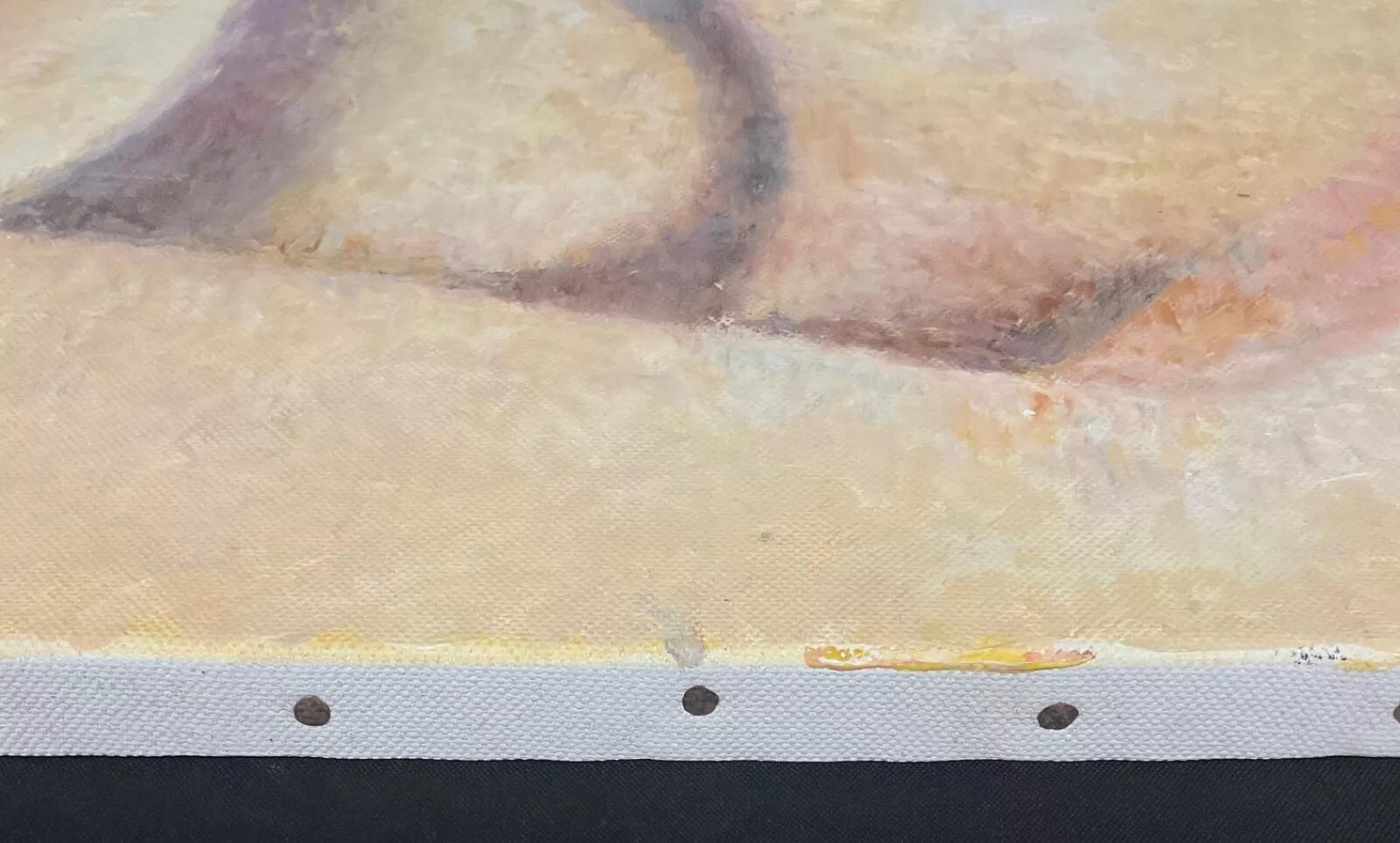 Dieses markante abstrakte Acrylgemälde des französischen Künstlers J. Boving besticht durch seine kühnen Texturen und seine dynamische Komposition. Das auf Leinwand gemalte Werk weist reiche Farbschichten und ausdrucksstarke Pinselstriche auf und