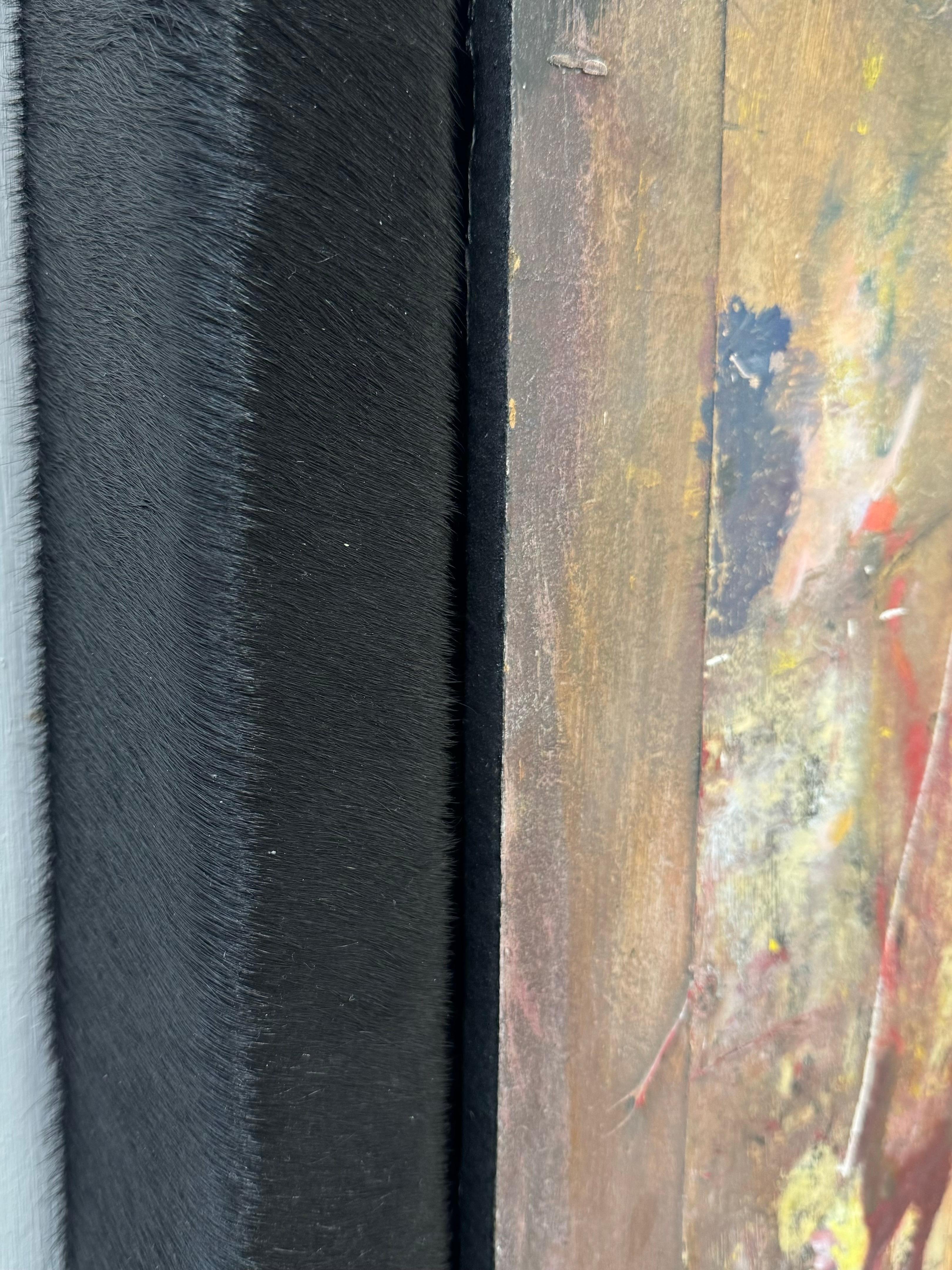 Modern Abstract acrylic painting with Hair on Hide custom frame For Sale