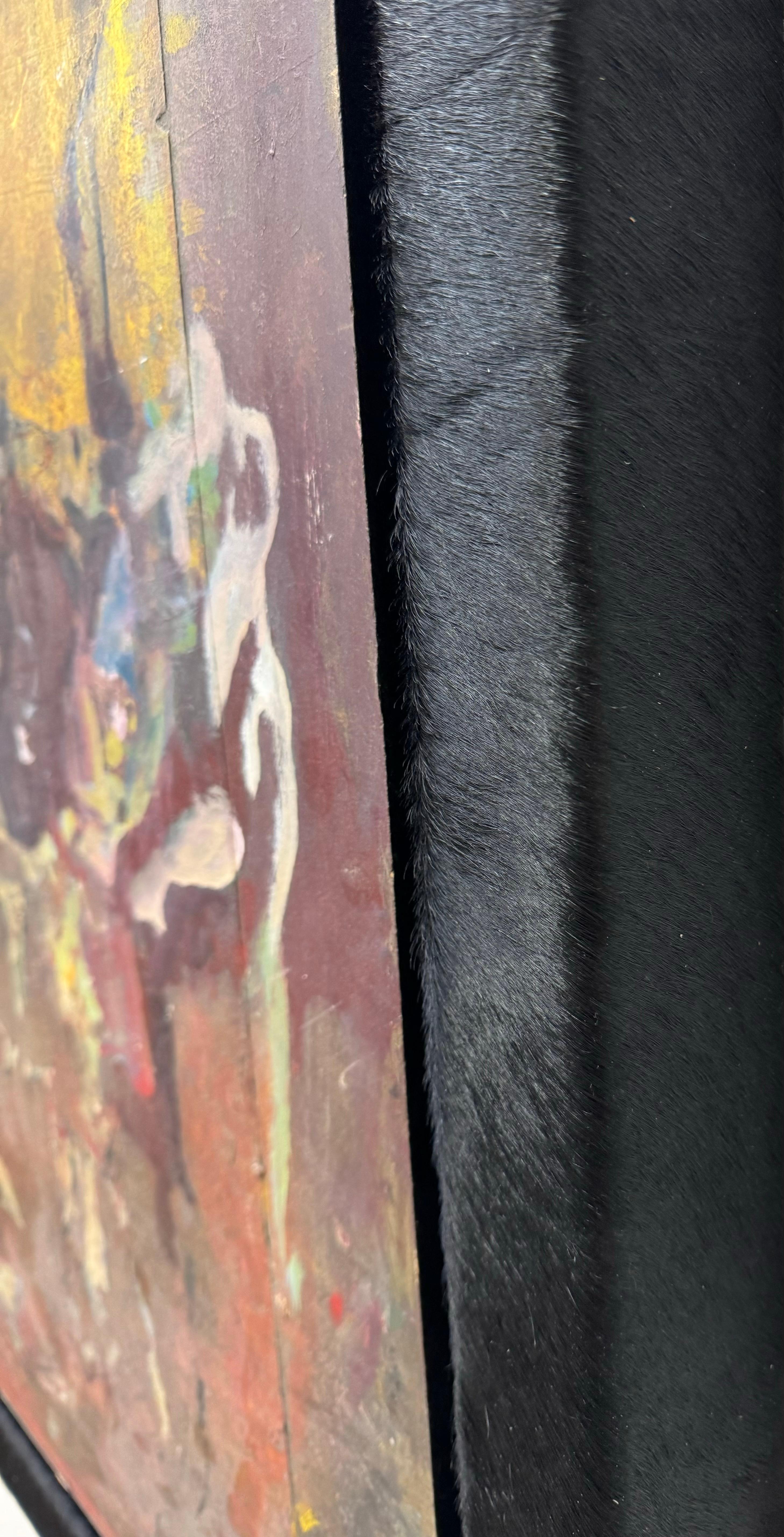 American Abstract acrylic painting with Hair on Hide custom frame For Sale