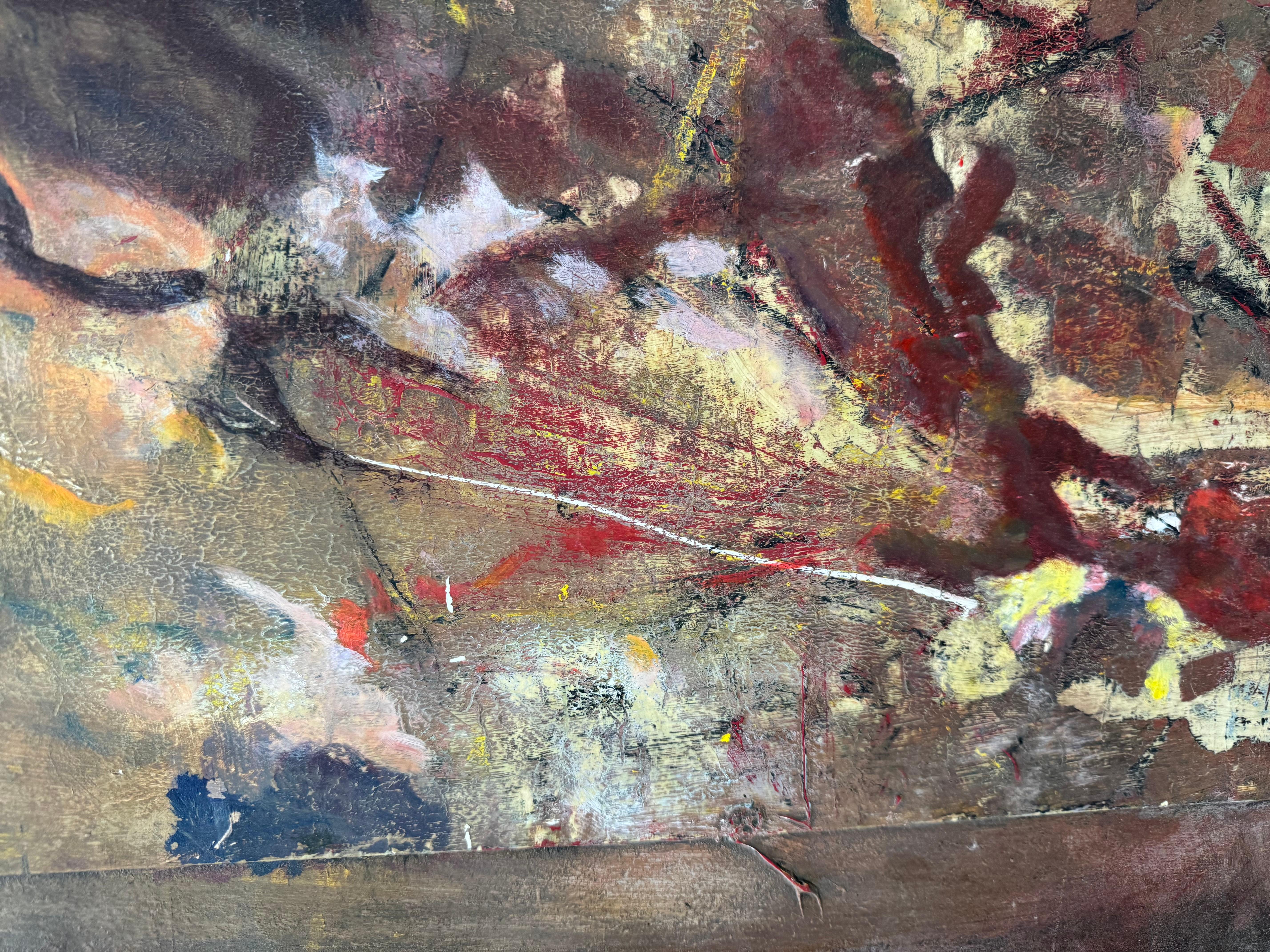 Brushed Abstract acrylic painting with Hair on Hide custom frame For Sale