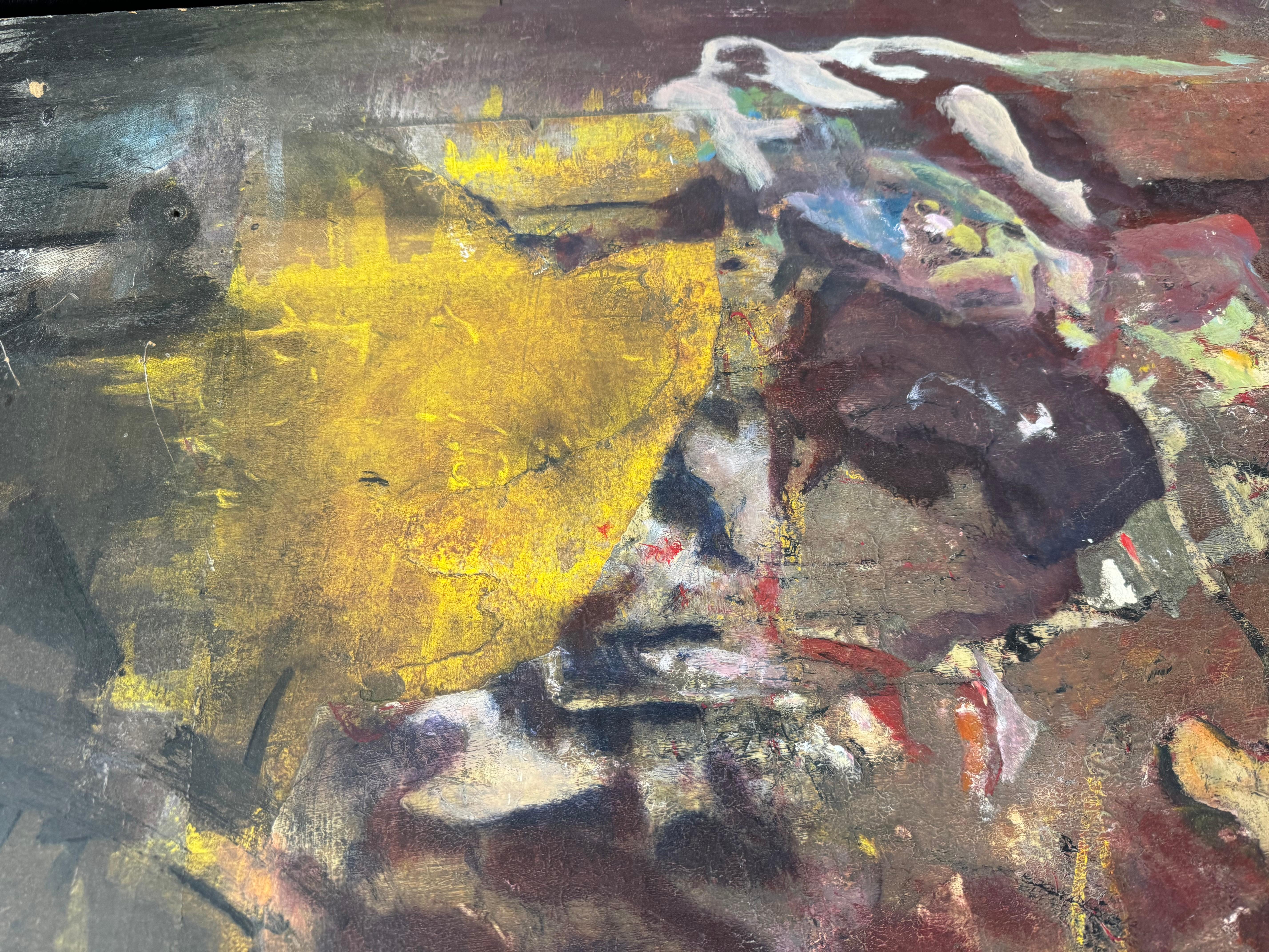 Abstract acrylic painting with Hair on Hide custom frame In New Condition For Sale In Chicago, IL