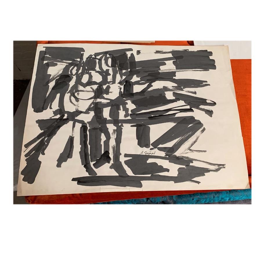 American Abstract Action Painting, Black & White Pen & Ink on paper by Salvatore Grippi