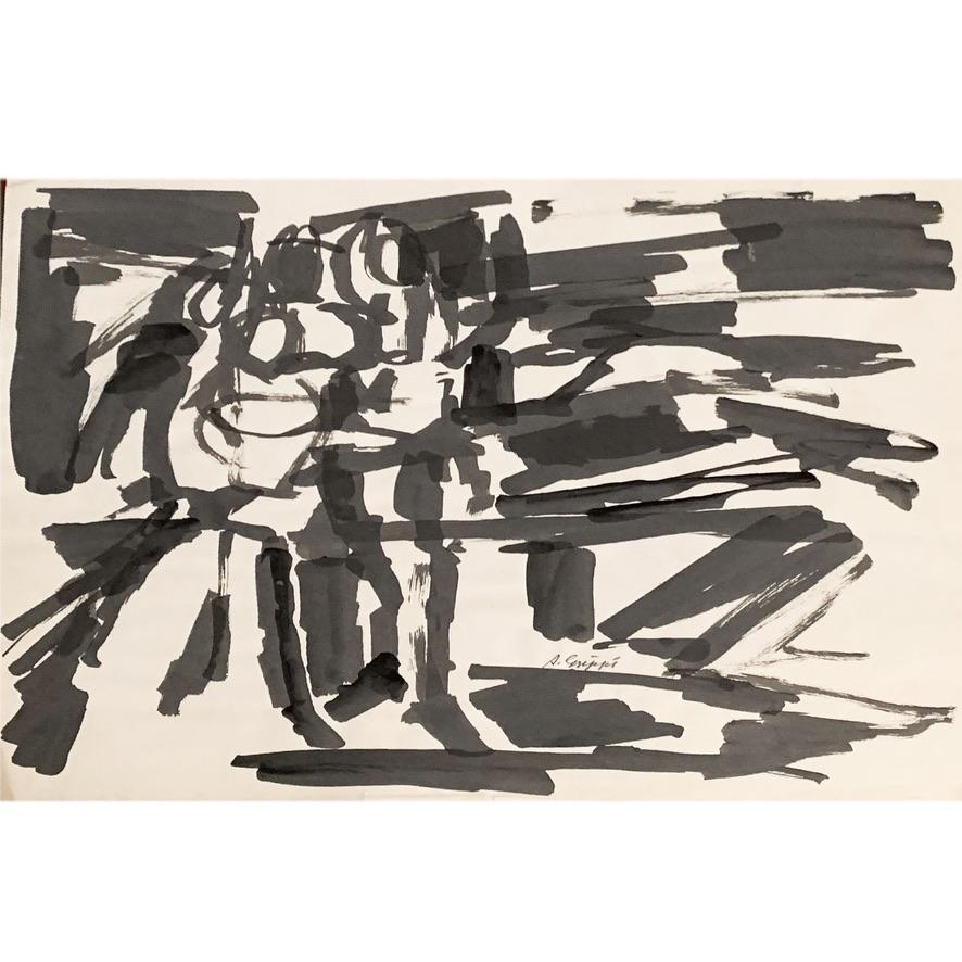 Abstract Action Painting, Black & White Pen & Ink on paper by Salvatore Grippi In Good Condition In Brooklyn, NY