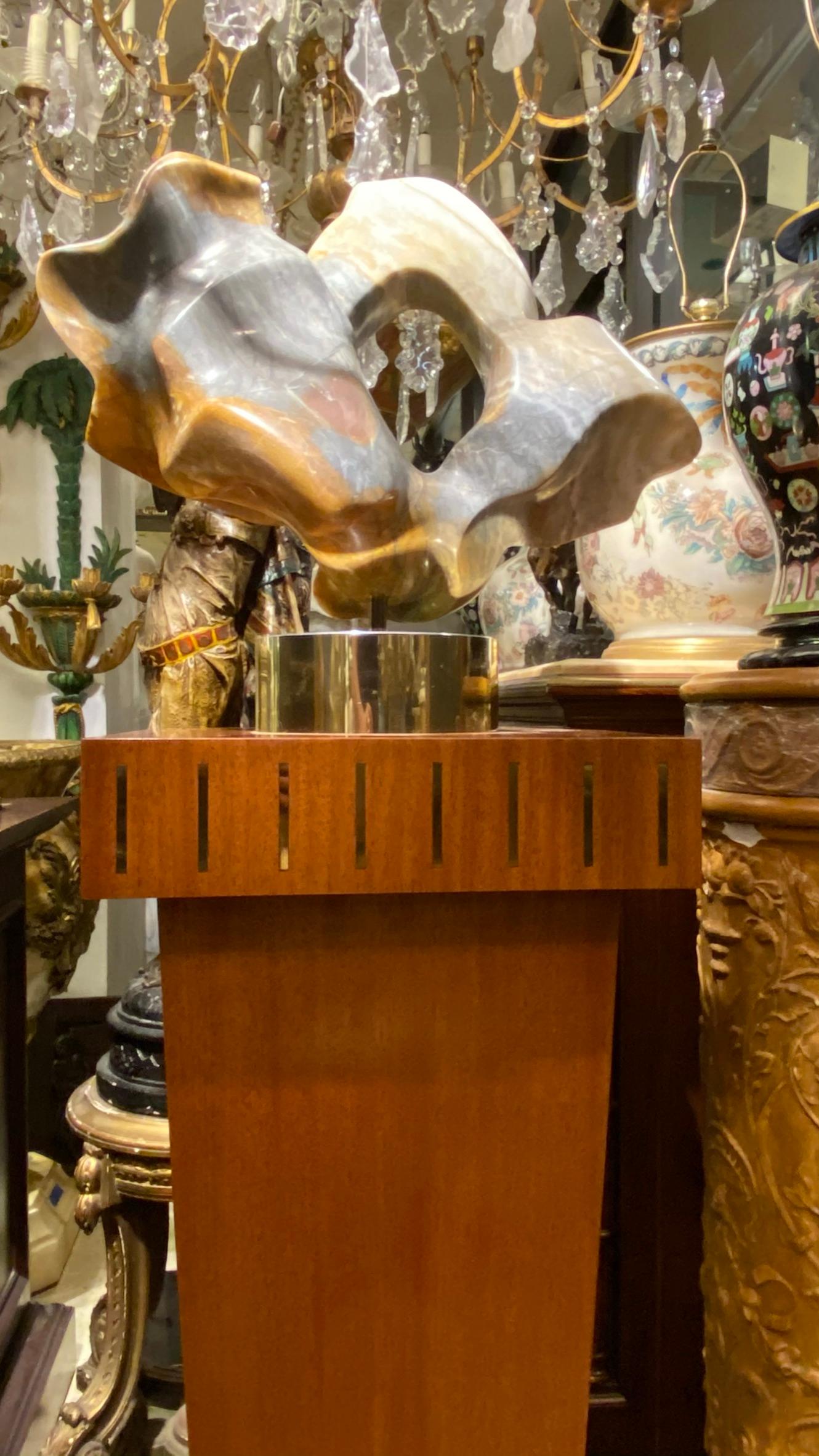 Abstract Alabaster Sculpture with Pedestal by Karen Chera In Good Condition For Sale In New York, NY
