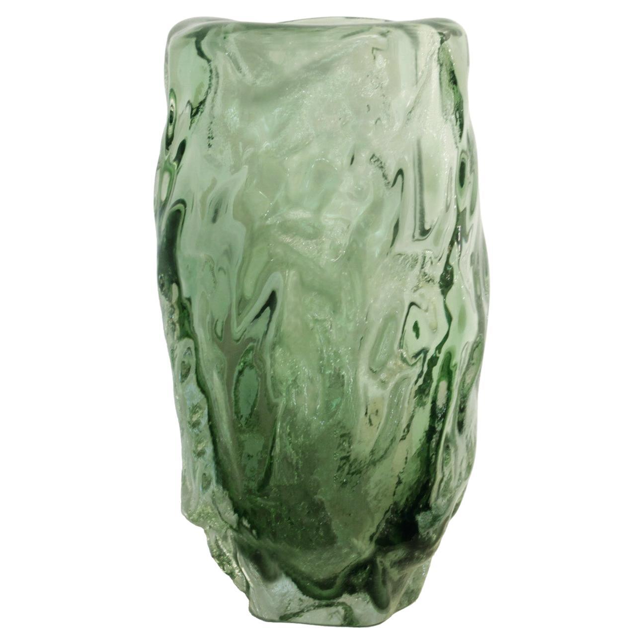 Abstract Alto Murano Green Sommerso Glass Vase For Sale