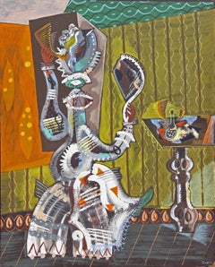 Abstraktes Ölgemälde der amerikanischen Moderne, Ölgemälde „Dressing for the Party“ von Zoute 1951