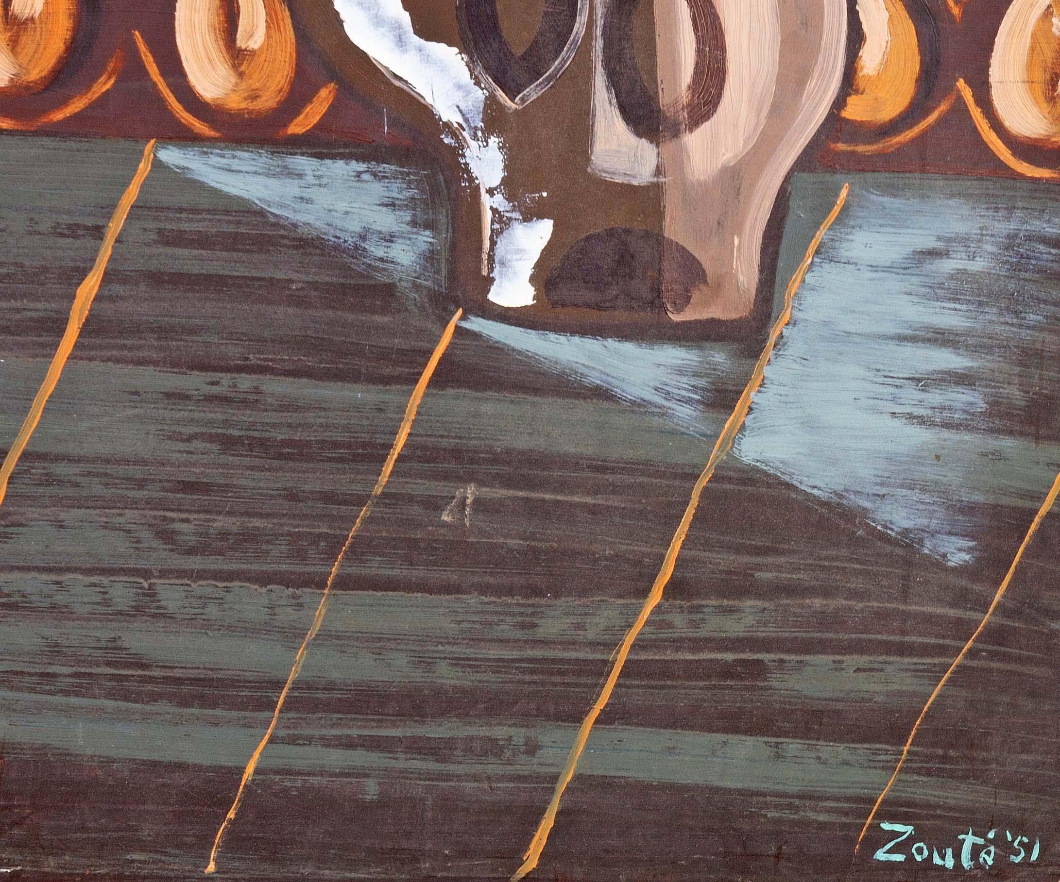 Peinture à l'huile abstraite moderniste américaine Dressing for the Party de Zoute, 1951 Bon état à Rochester, NY