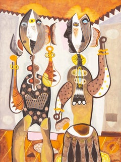 Abstract American Modernist Oil Painting "Getting Ready" by Zoute Dated 1954