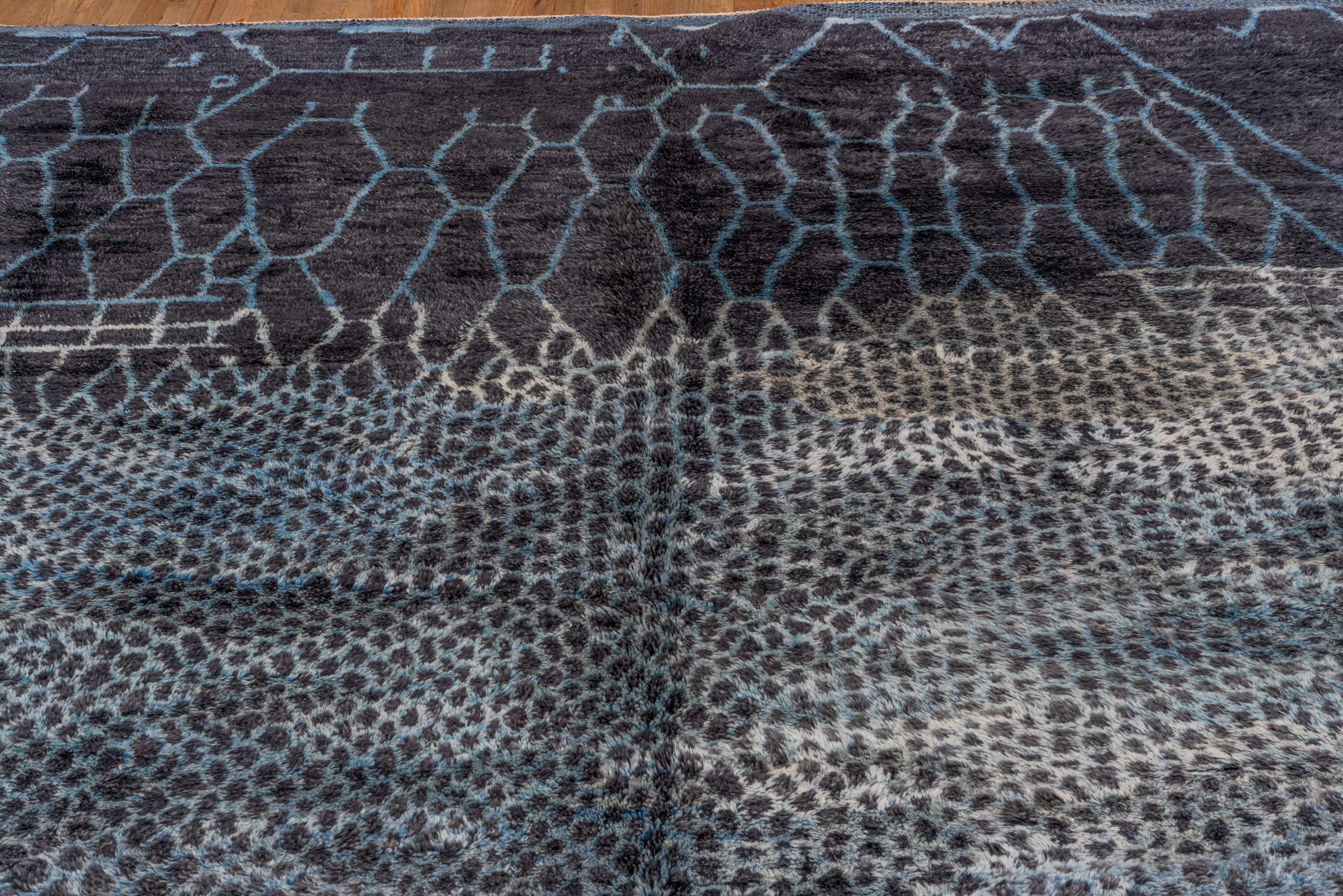 Abstract and Contemporary Dark Navy and Light Blue Moroccan Rug In Excellent Condition For Sale In New York, NY