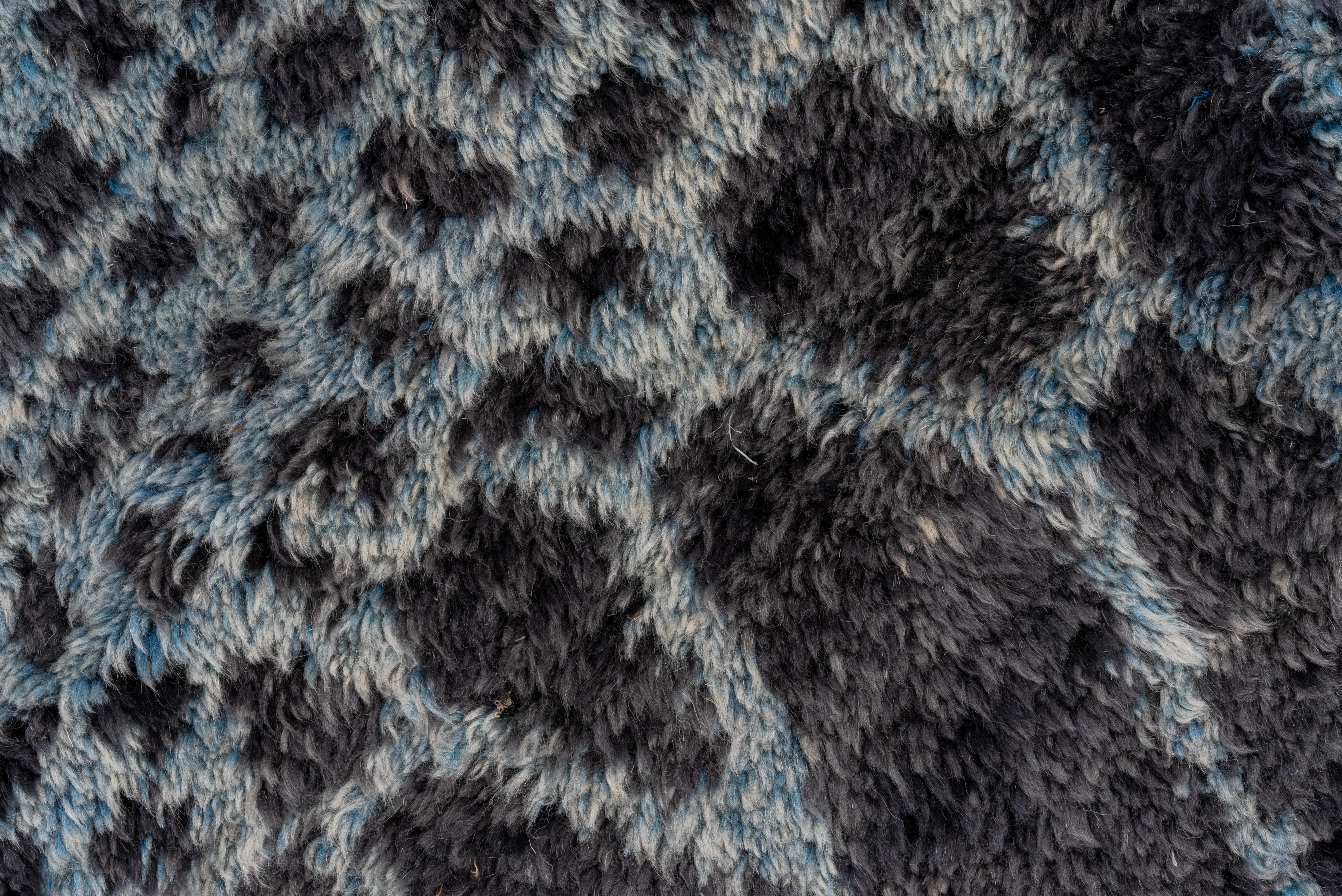 Abstract and Contemporary Dark Navy and Light Blue Moroccan Rug For Sale 1