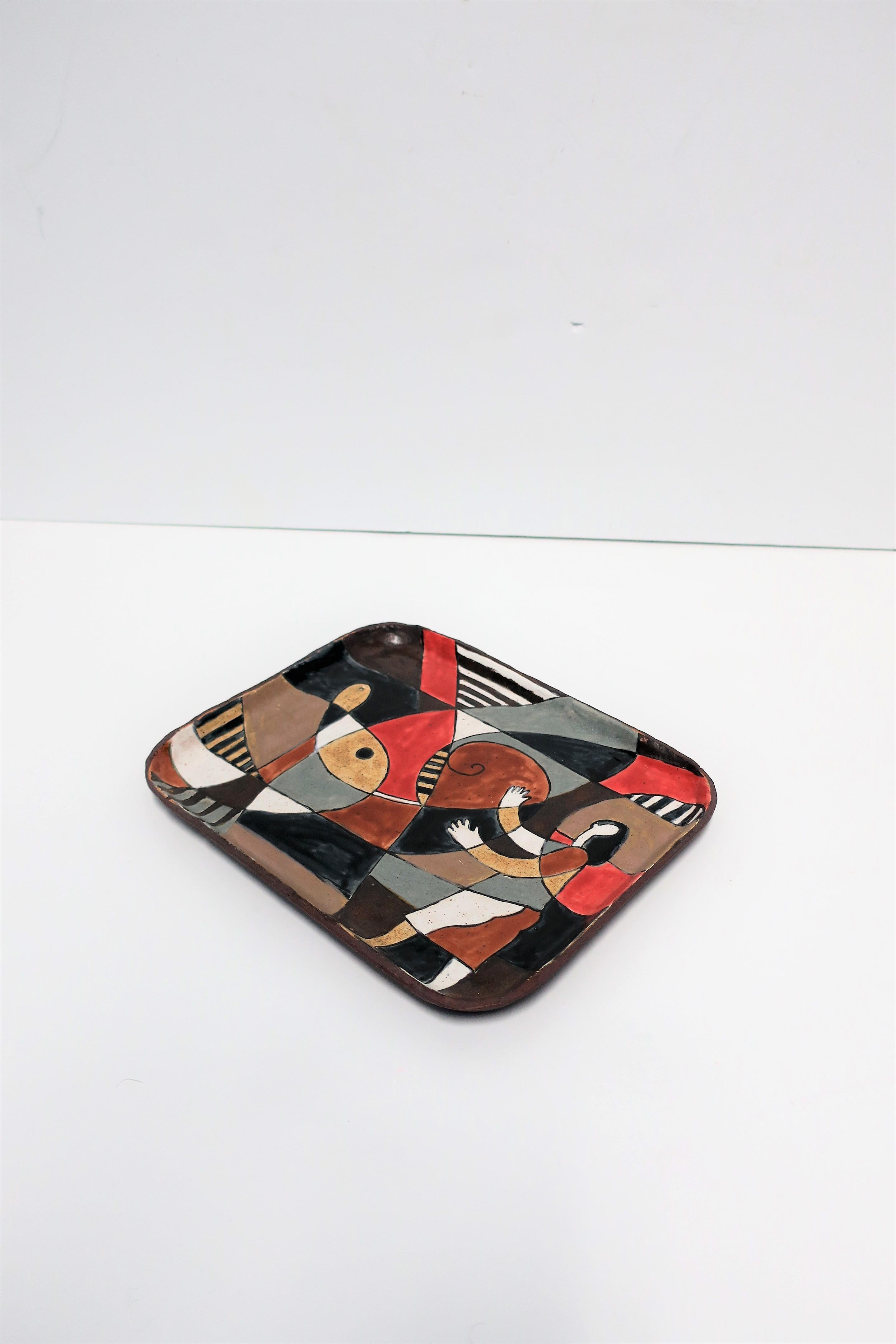 Figural and Abstract Artwork Pottery Tray In Good Condition For Sale In New York, NY