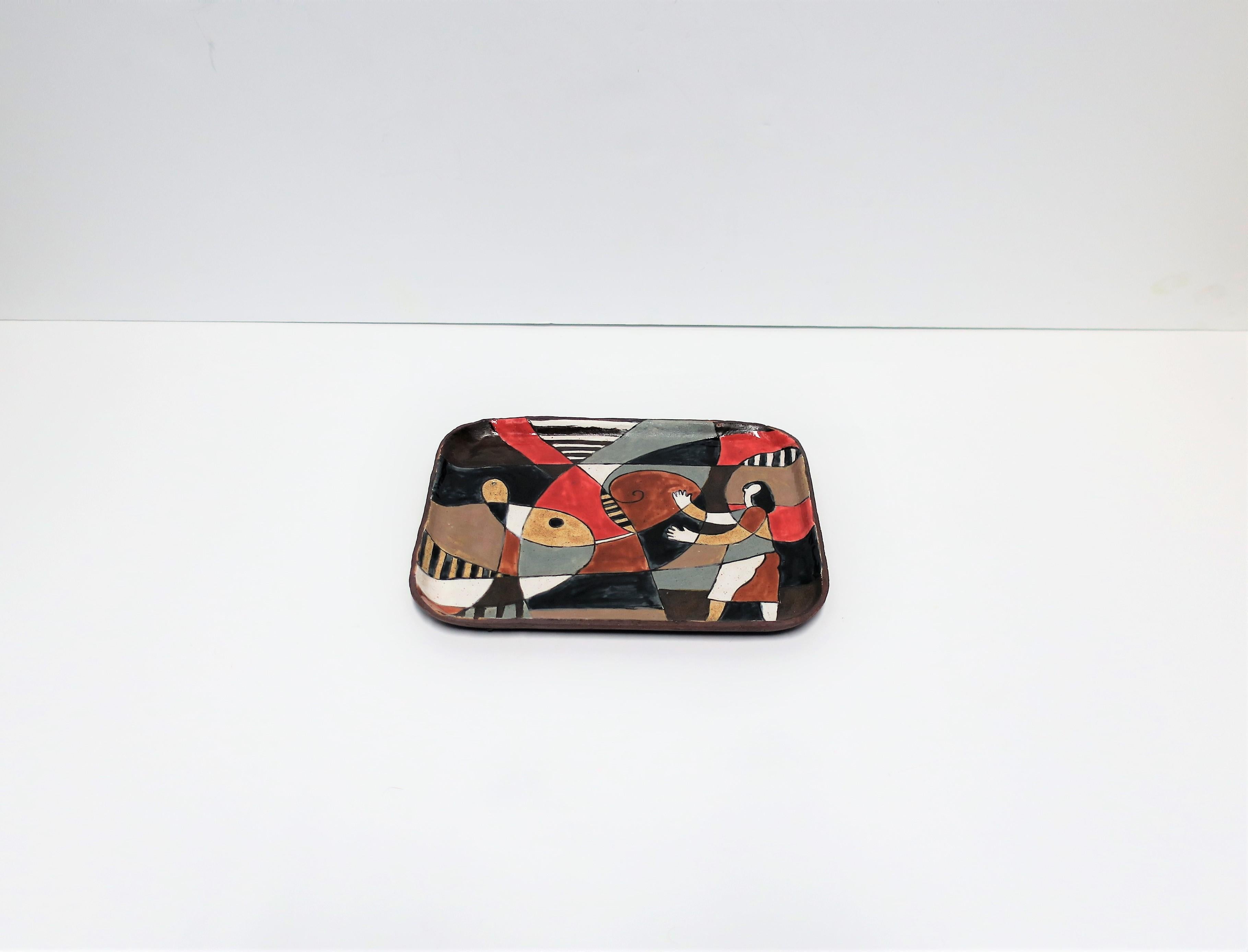 20th Century Figural and Abstract Artwork Pottery Tray For Sale