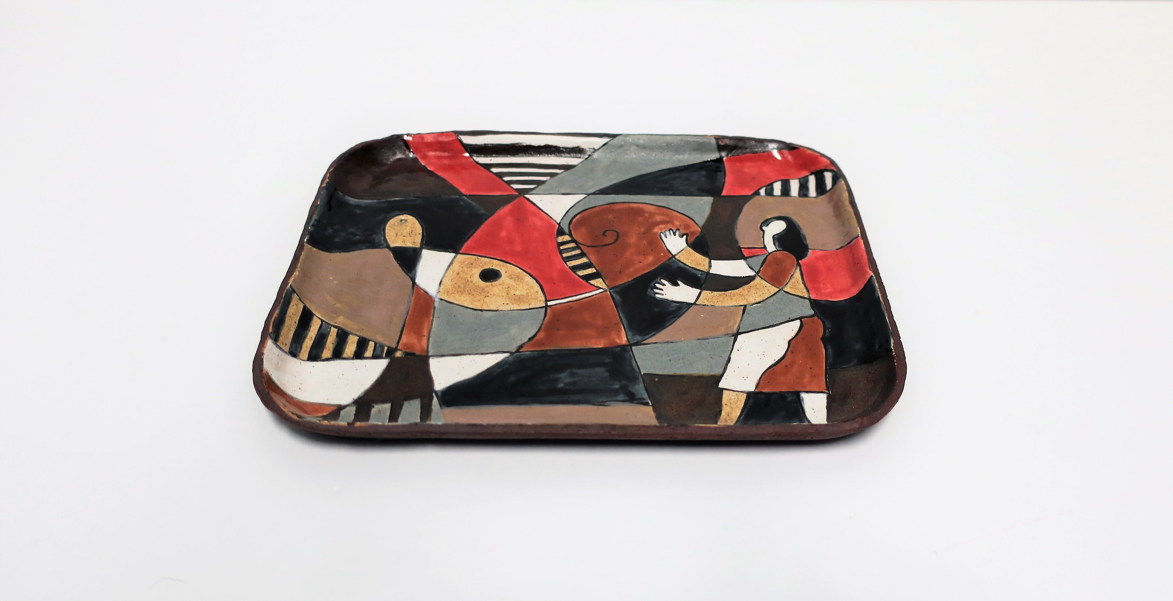 Ceramic Figural and Abstract Artwork Pottery Tray For Sale