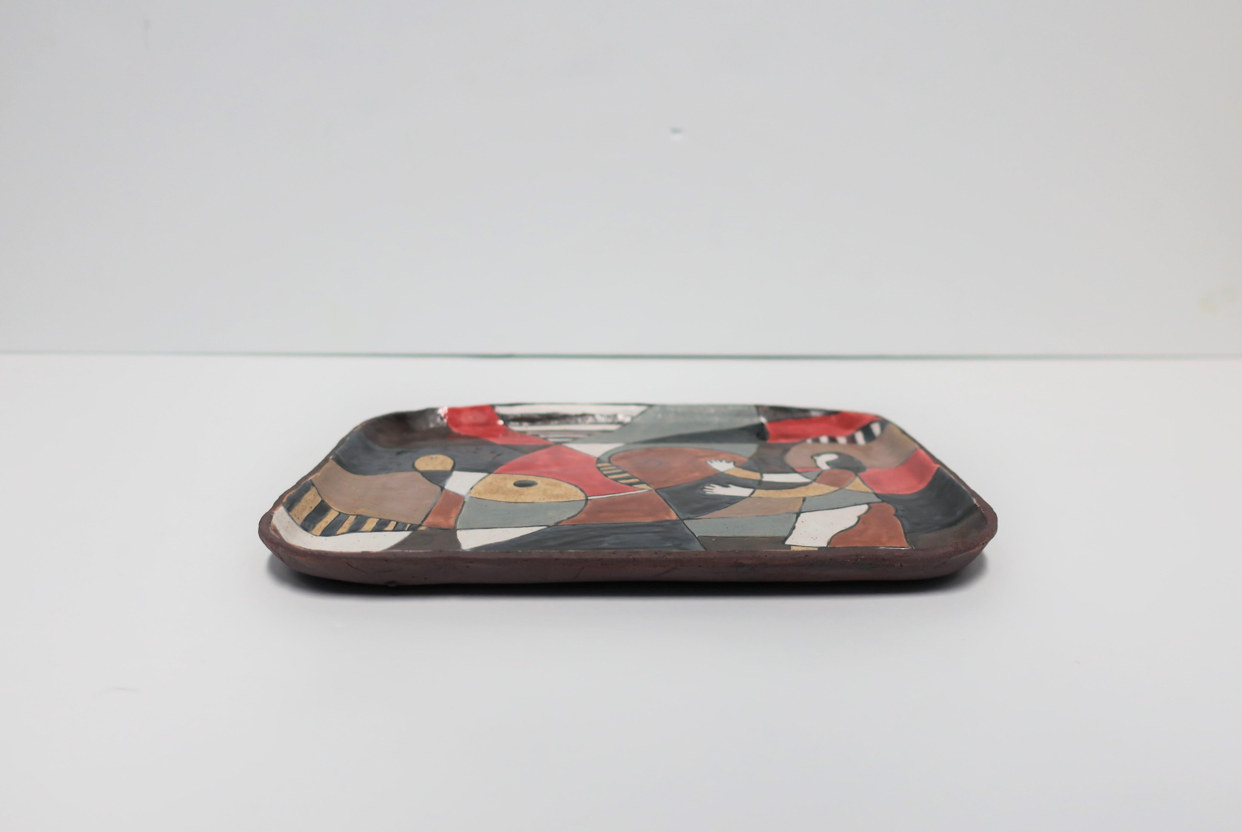 Figural and Abstract Artwork Pottery Tray For Sale 2