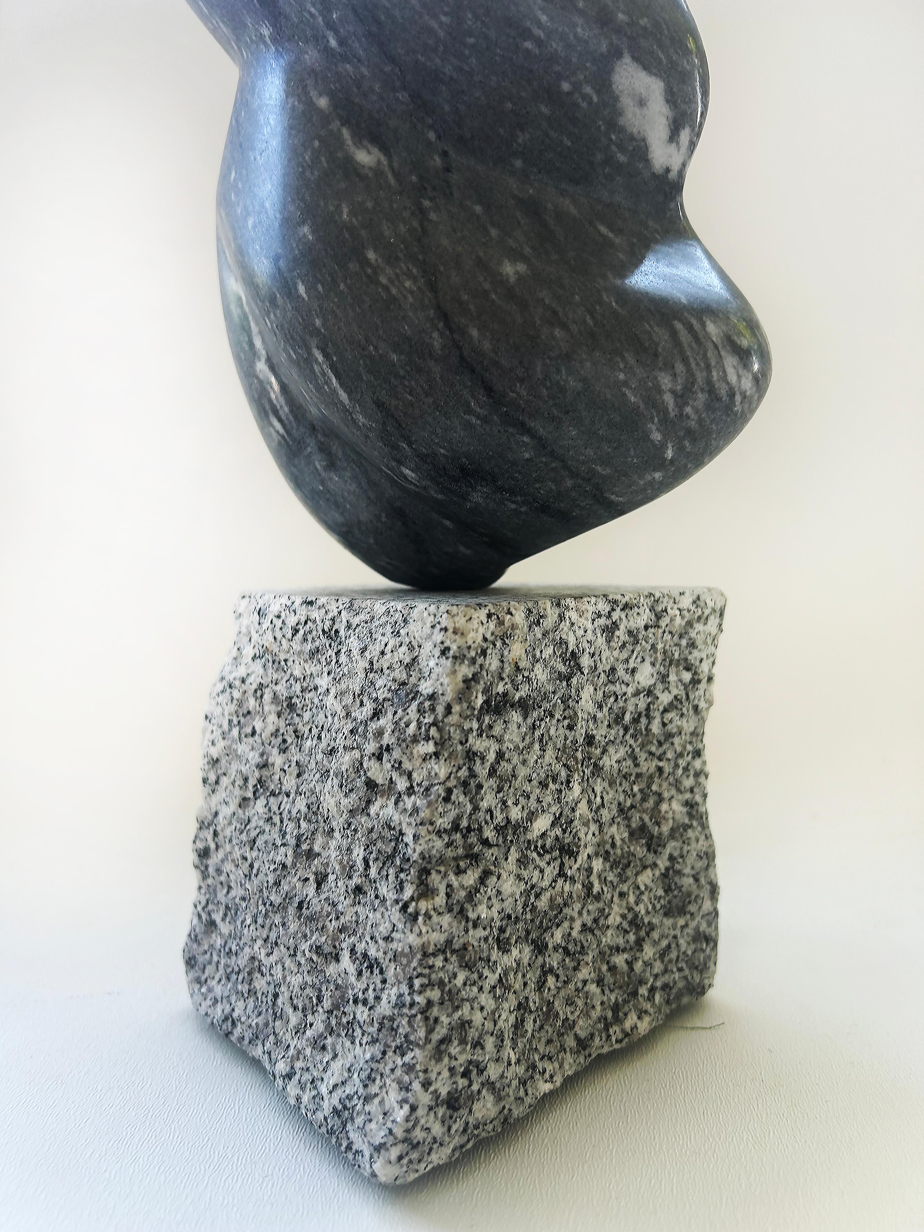 Handgeschnitzte abstrakte und figurative Marmorskulptur auf einem Granitsockel (Moderne) im Angebot