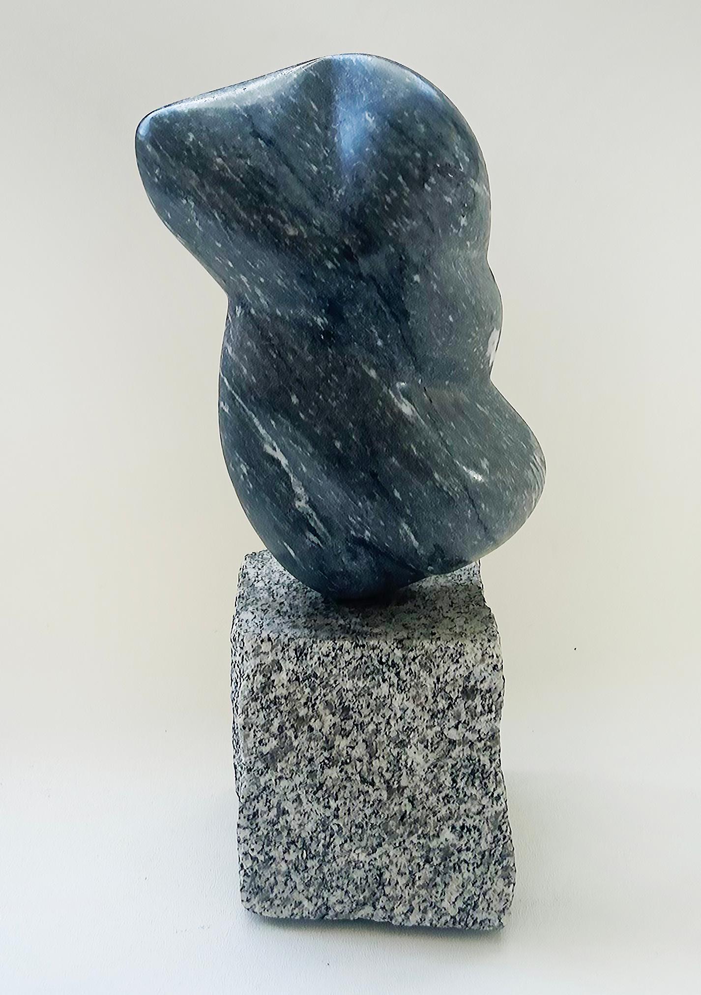 Handgeschnitzte abstrakte und figurative Marmorskulptur auf einem Granitsockel im Angebot 1