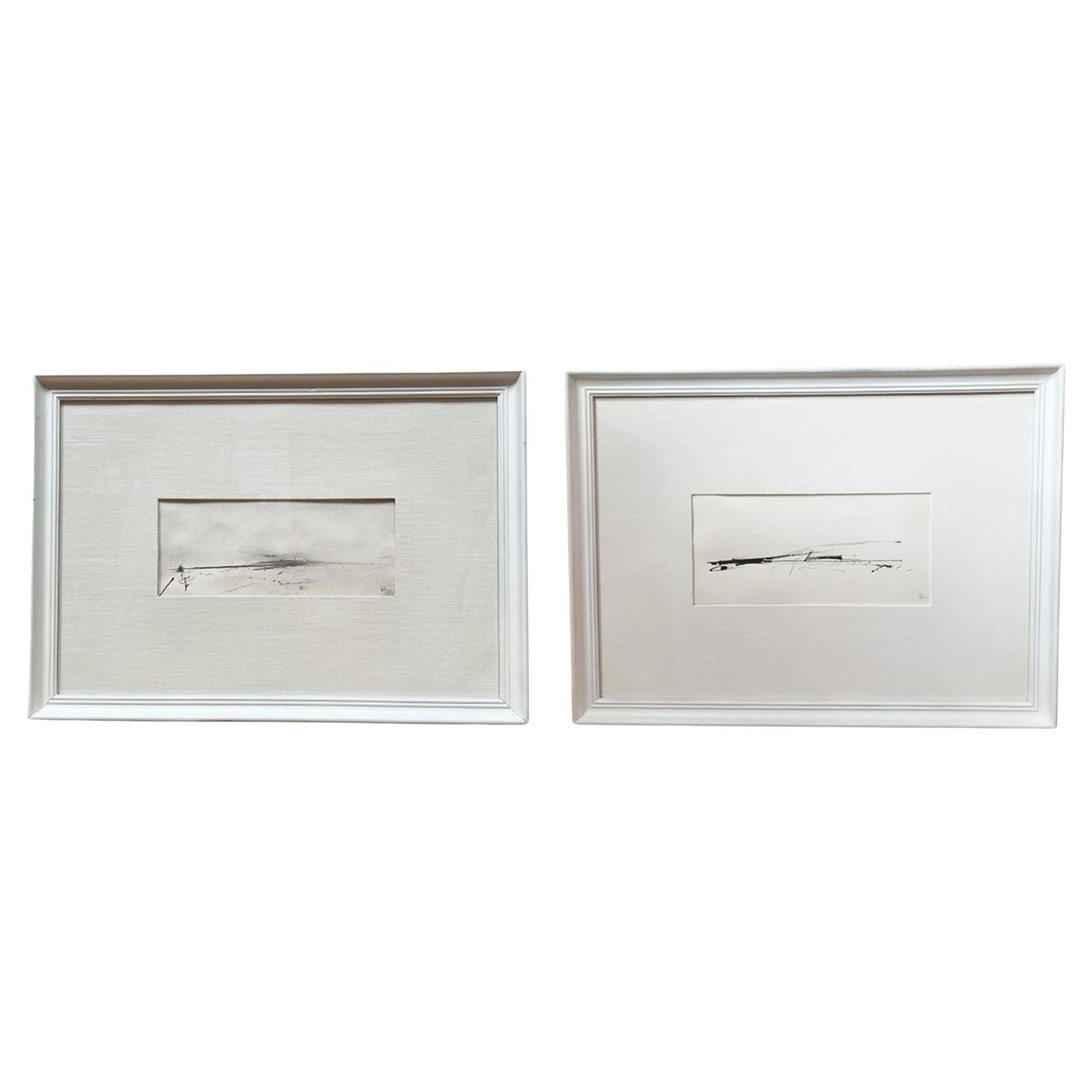 Abstract and Minimalist Pair of Drawings, Signed and Dated