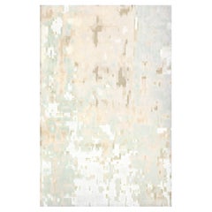 Abstract and Silk Rug in Tan, Teal "Moss Grid" by Doris Leslie Blau