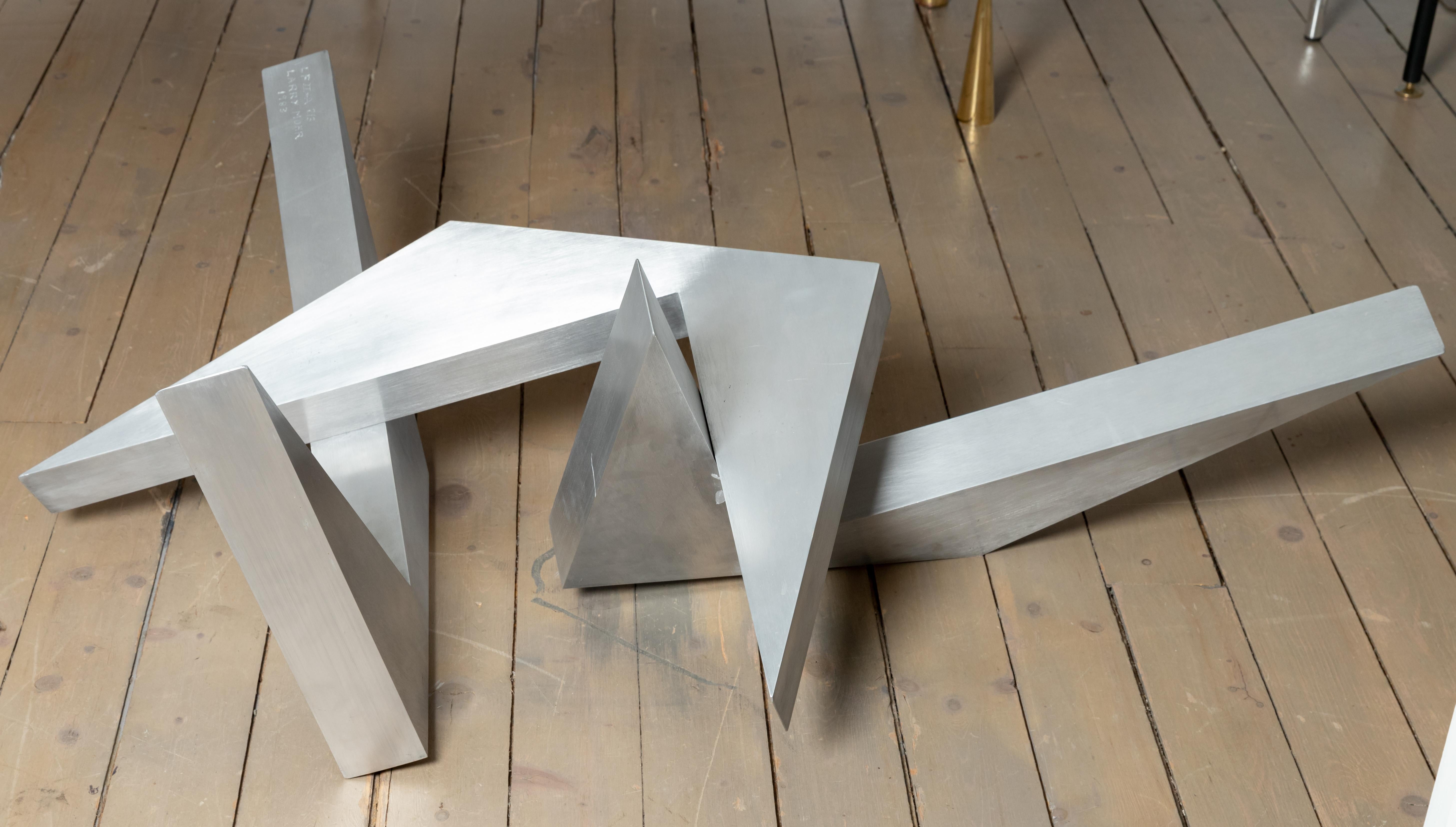 American Abstract Angular Brushed Stainless Steel Sculpture by Larry Mohr