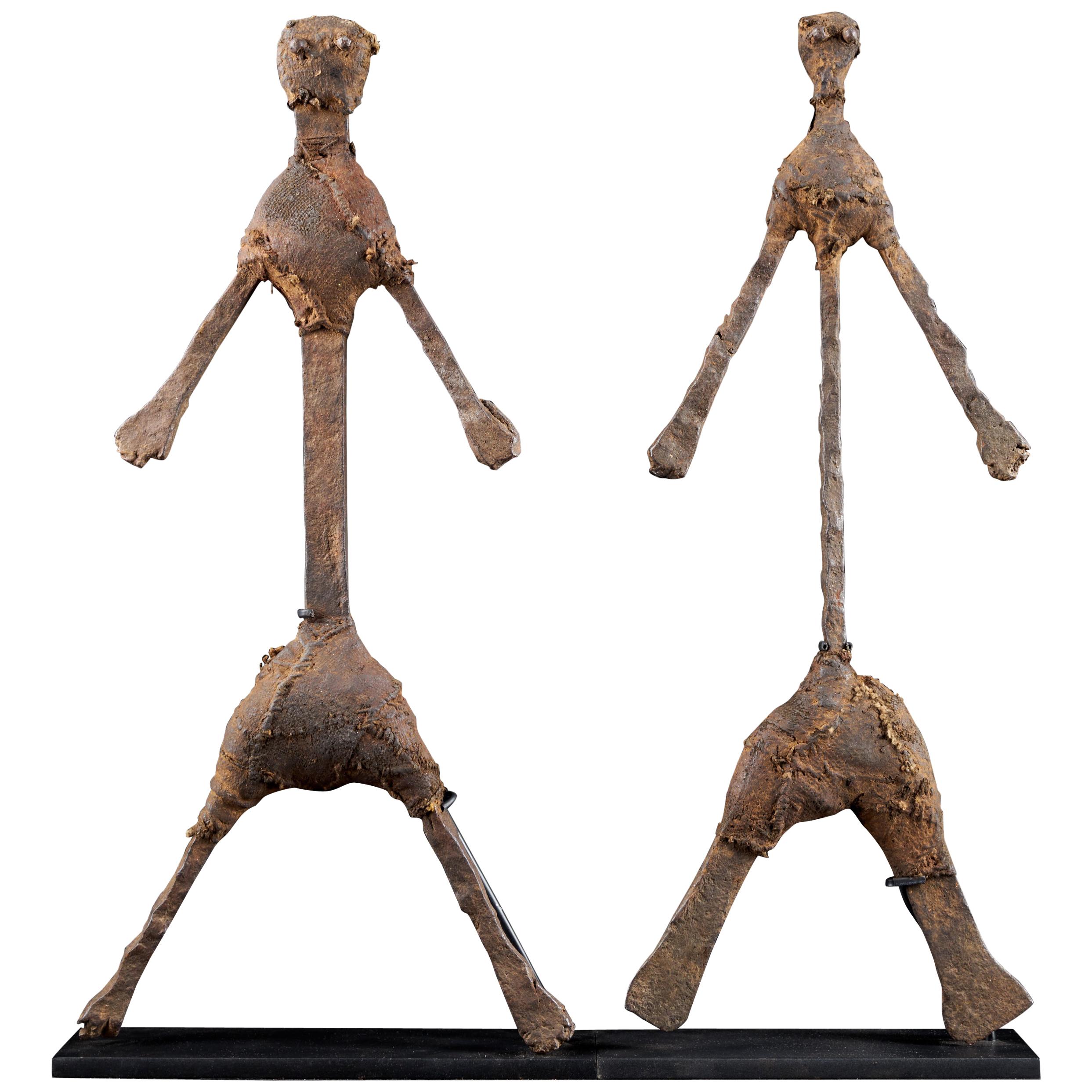 Abstract Anthropomorphe "Giacomettian" Iron and Leather Figure