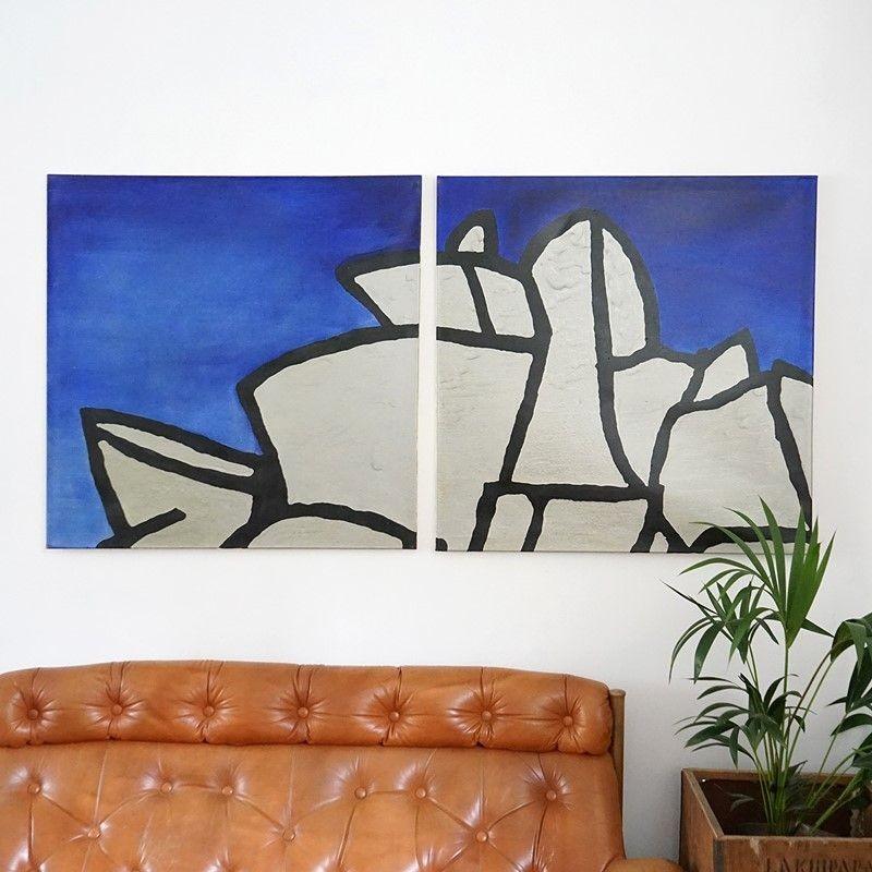 Large Abstract Architectural Diptych by Richard Sladden For Sale 4