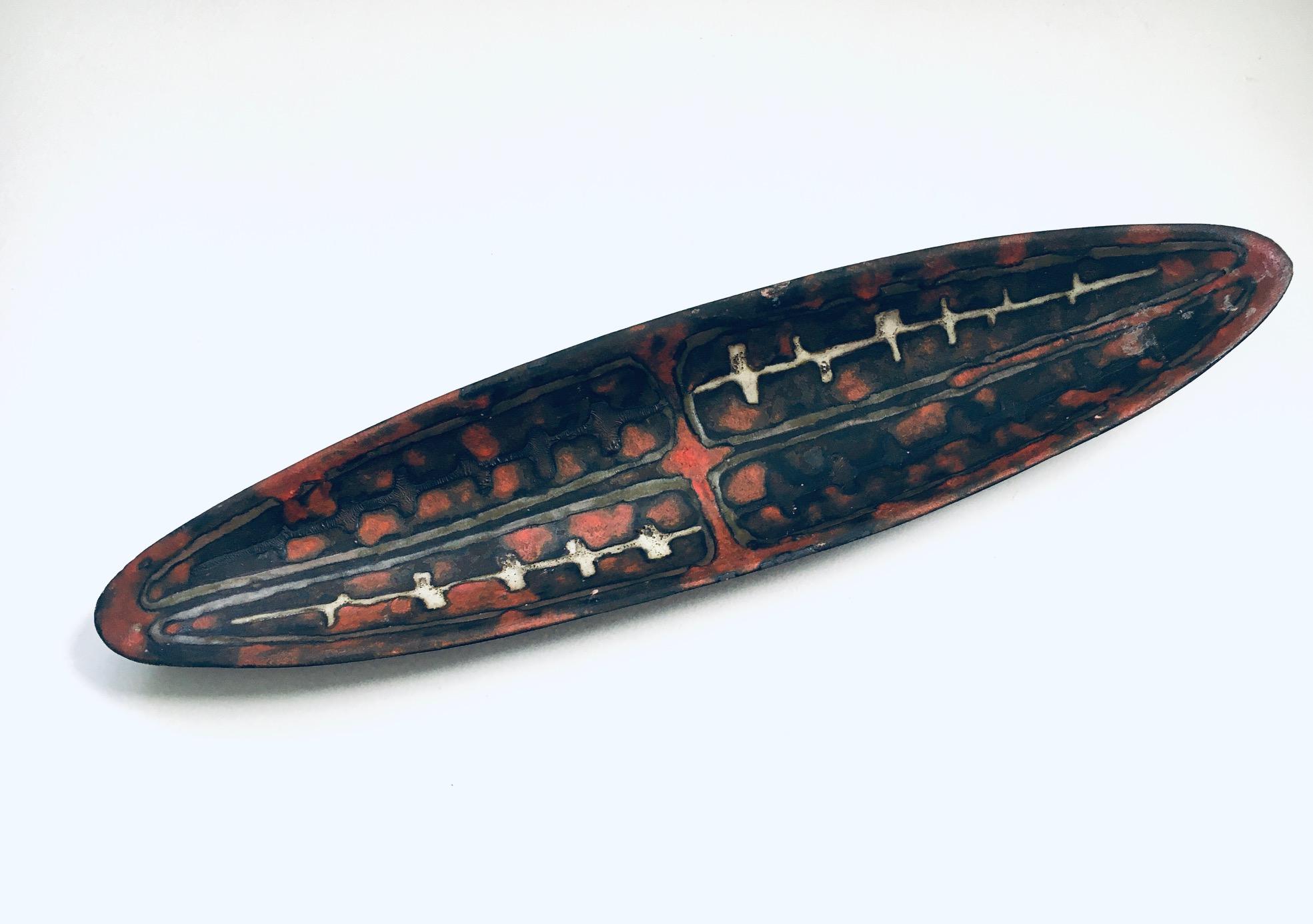 Mid-20th Century Abstract Art Ceramic Surfboard Bowl Dish by Perignem Studio, Belgium 1960's For Sale