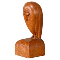 Abstract Art Deco Owl hand-carved in Oak, Dutch Amsterdam School 1930s