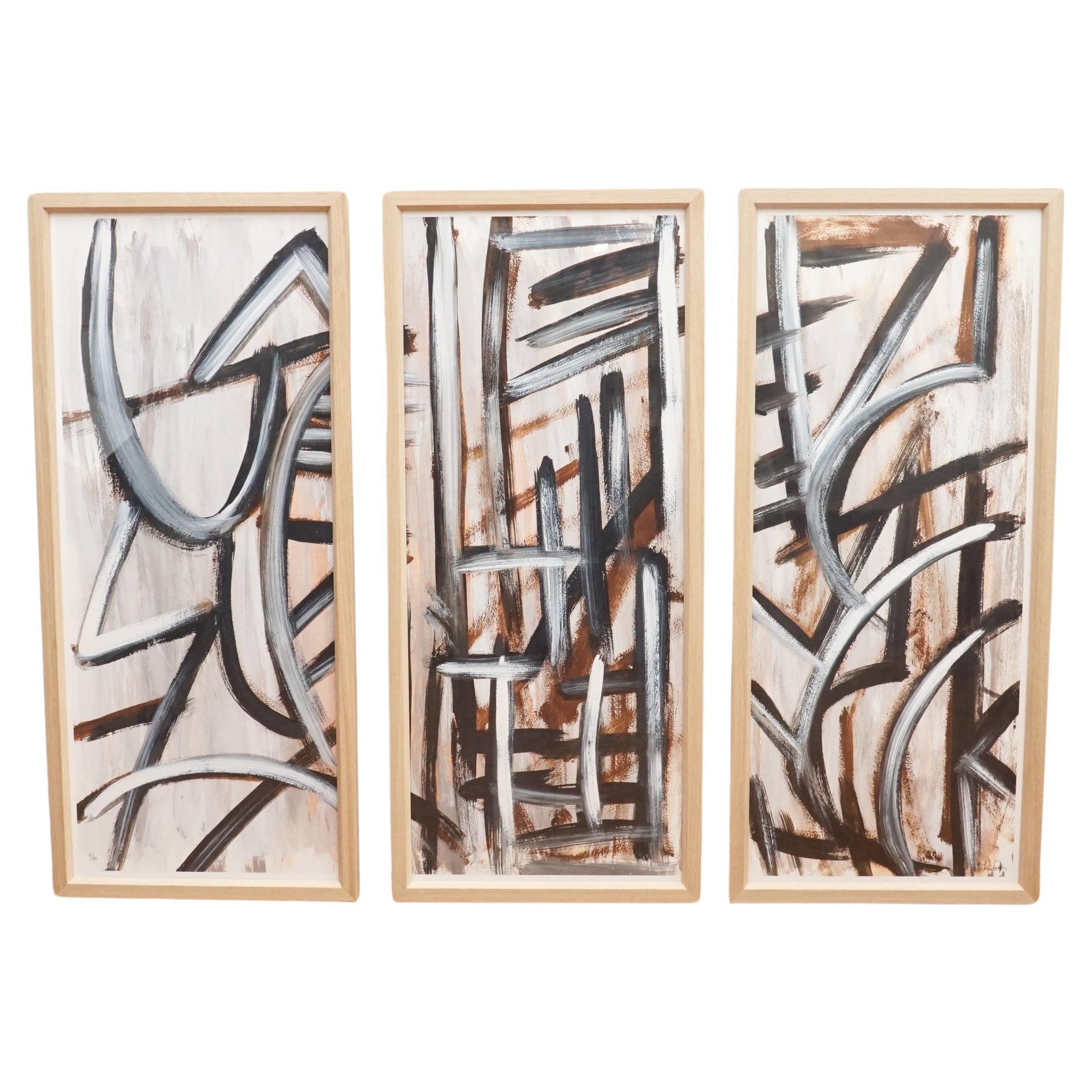 Abstrakte Kunst „Earthbeat“ Triptychon von Jan Erika