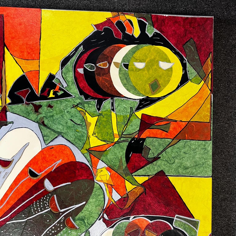 Abstract Art Faces Signed L Murphy Painting Acrylic on Canvas For Sale