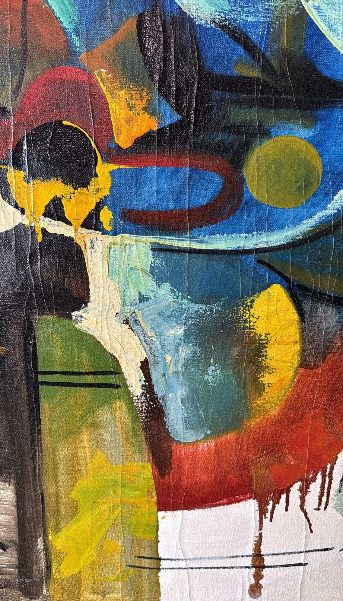 Peinture à l'huile sur toile, cadre en bois, art abstrait français  Nous vous invitons à en vente 3