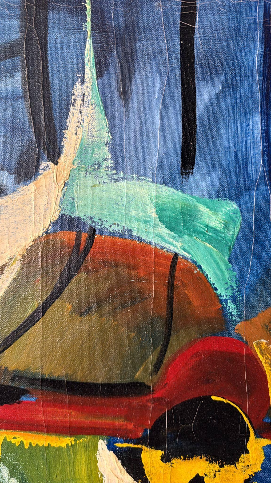 Peinture à l'huile sur toile, cadre en bois, art abstrait français  Nous vous invitons à en vente 7