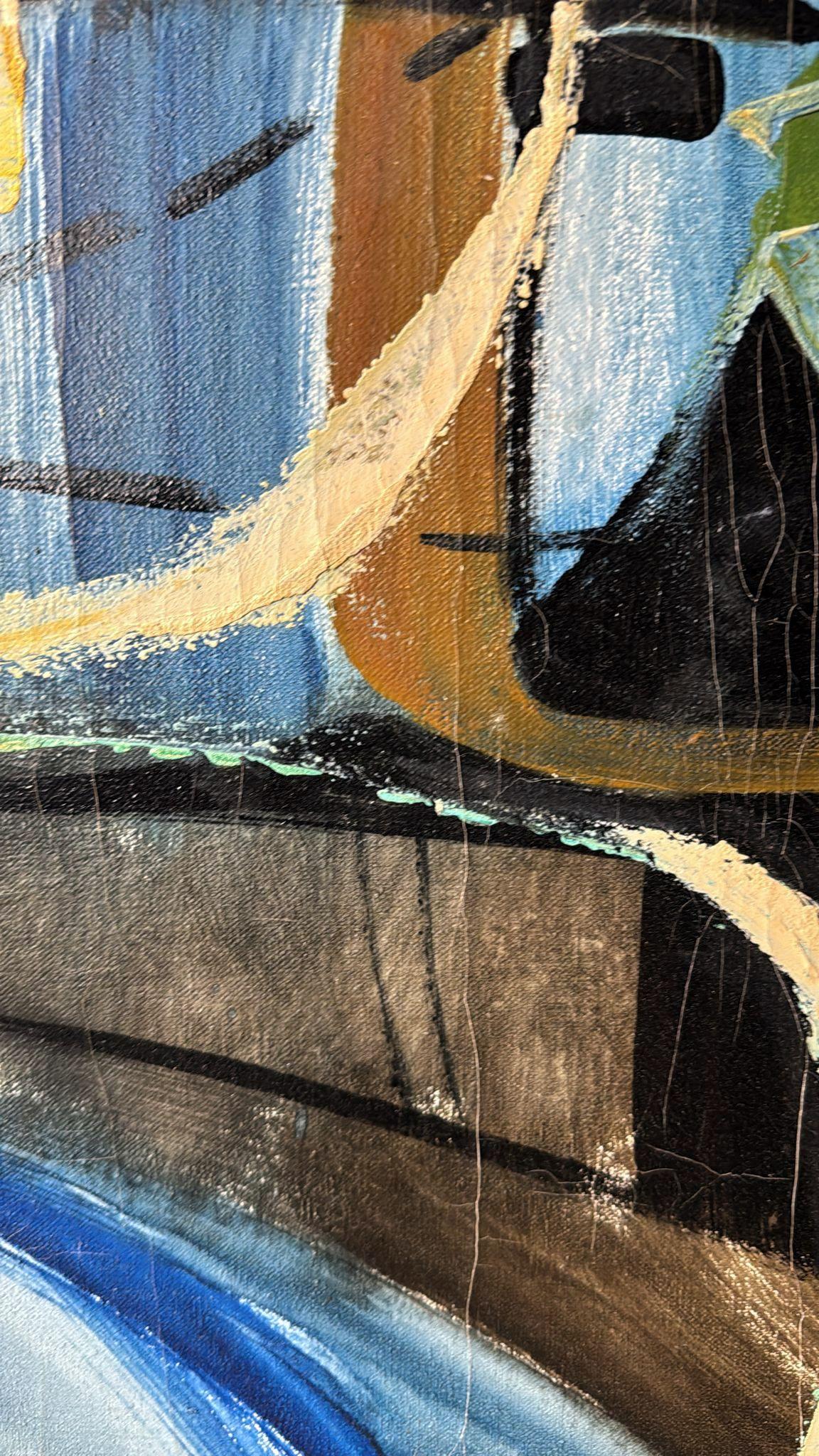 Peinture à l'huile sur toile, cadre en bois, art abstrait français  Nous vous invitons à en vente 8