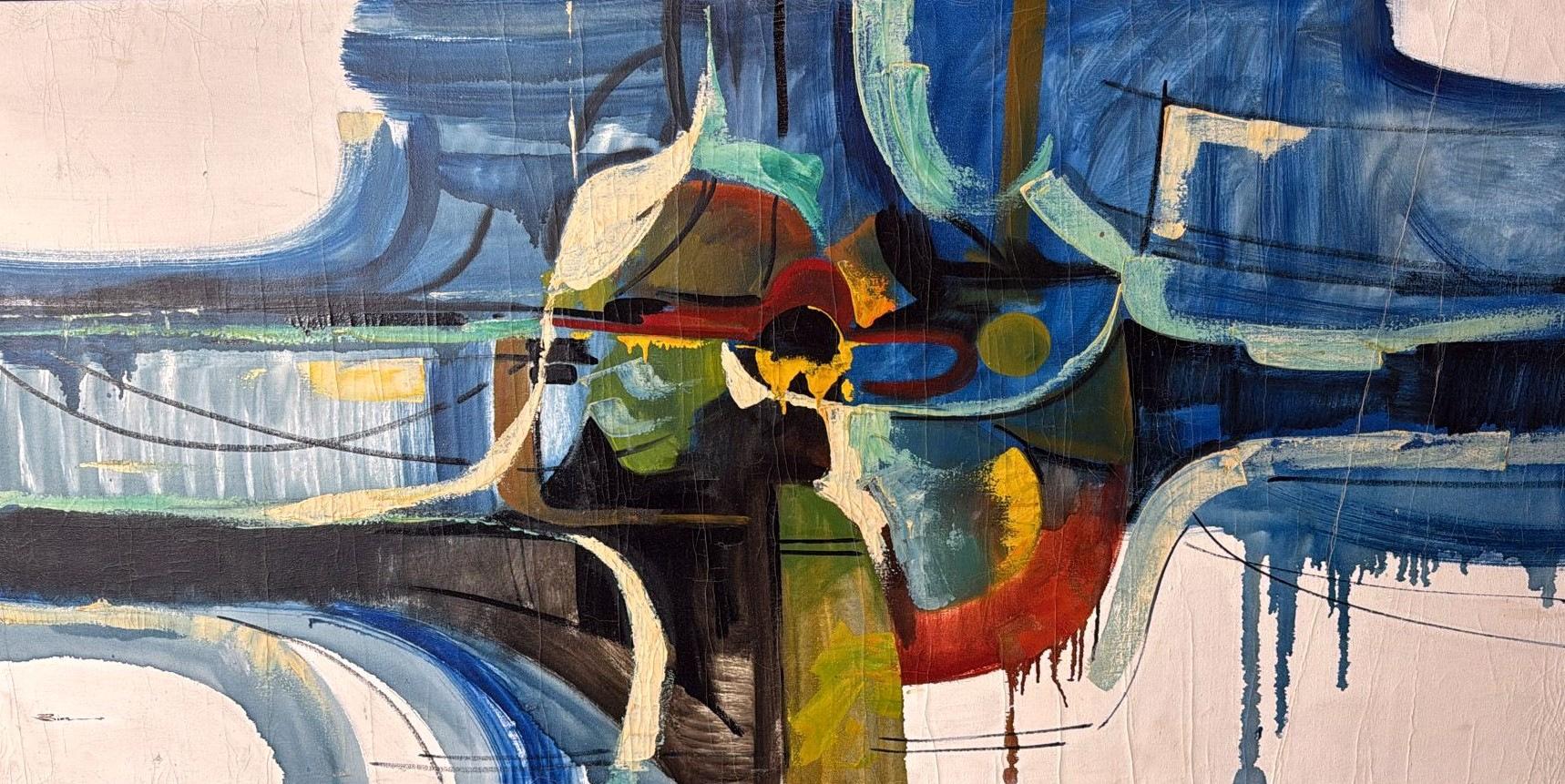 Français Peinture à l'huile sur toile, cadre en bois, art abstrait français  Nous vous invitons à en vente