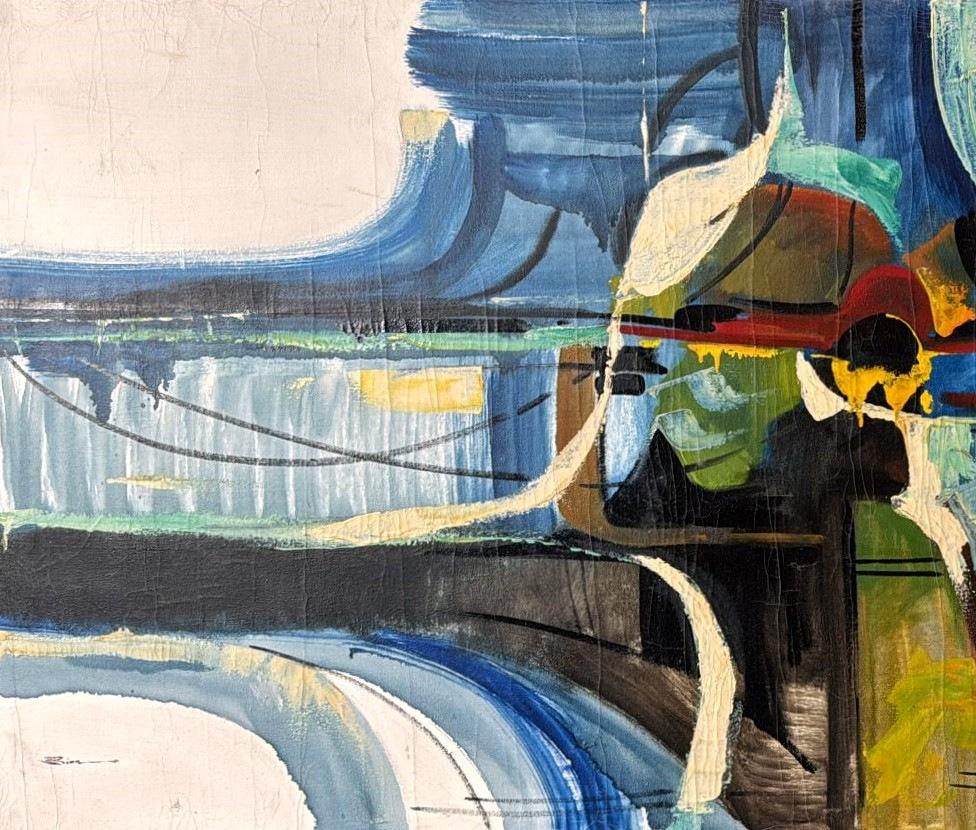 Peint à la main Peinture à l'huile sur toile, cadre en bois, art abstrait français  Nous vous invitons à en vente