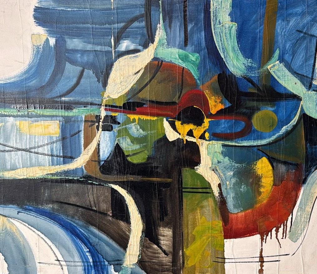 Peinture à l'huile sur toile, cadre en bois, art abstrait français  Nous vous invitons à Bon état - En vente à Prato, Tuscany