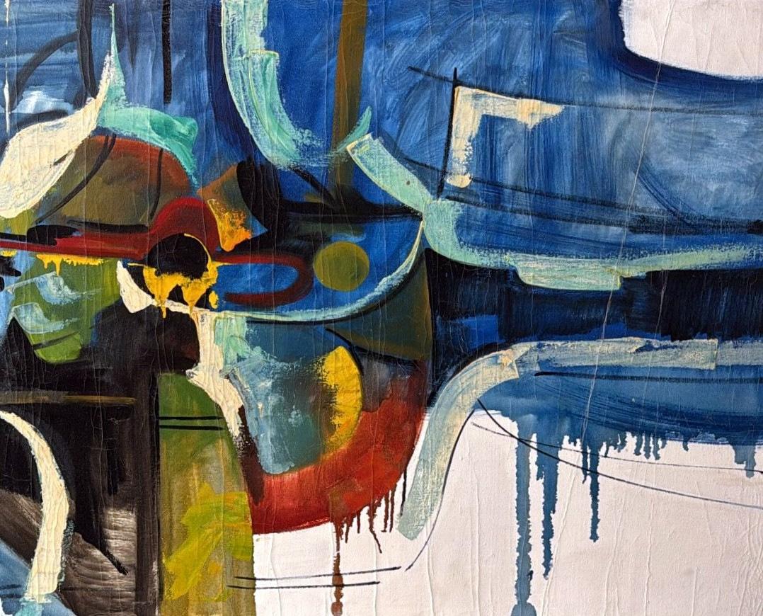20ième siècle Peinture à l'huile sur toile, cadre en bois, art abstrait français  Nous vous invitons à en vente