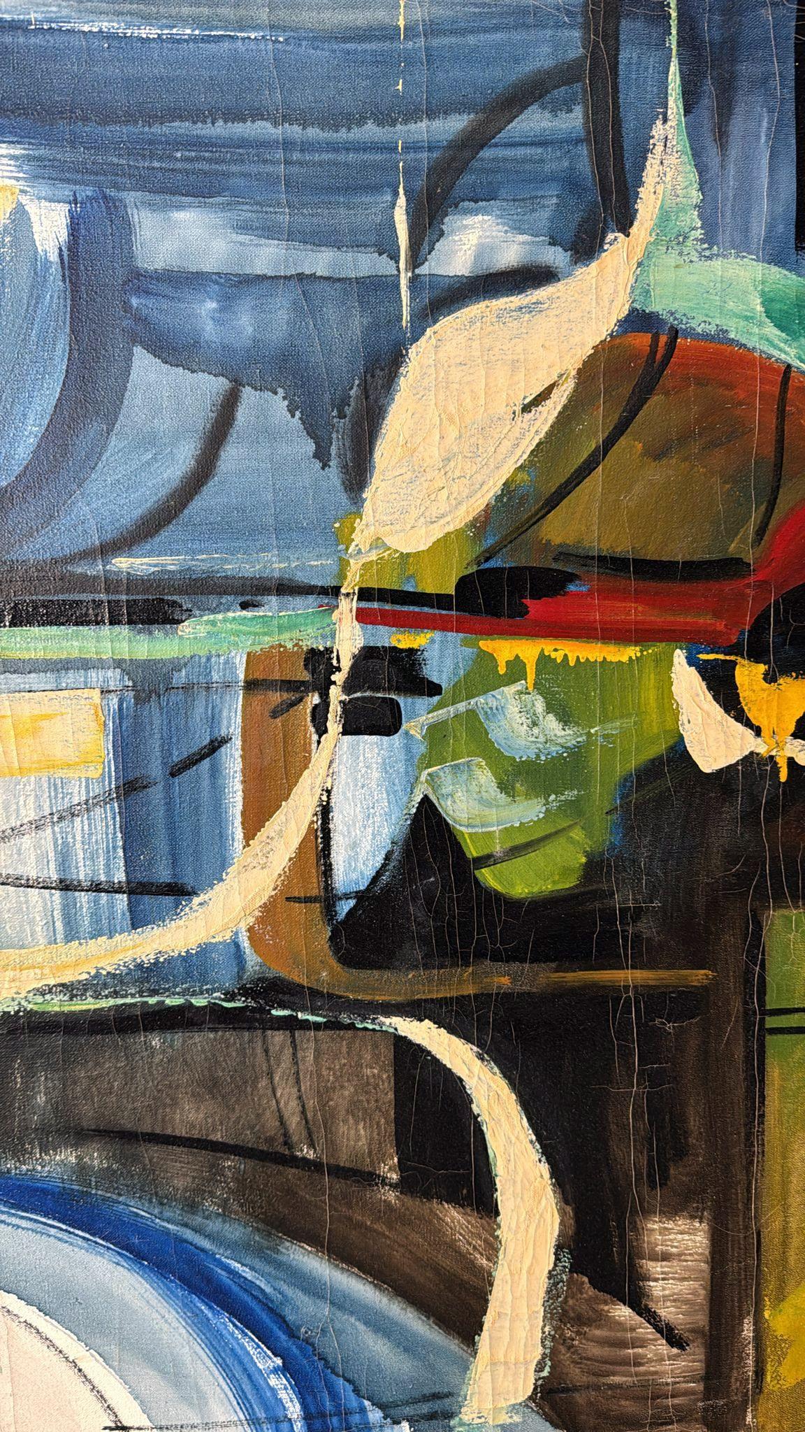 Peinture à l'huile sur toile, cadre en bois, art abstrait français  Nous vous invitons à en vente 1