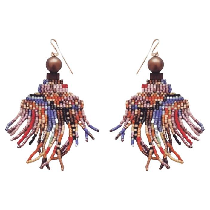 Abstract Art Inspired Seed Bead Chandelier earrings For Sale