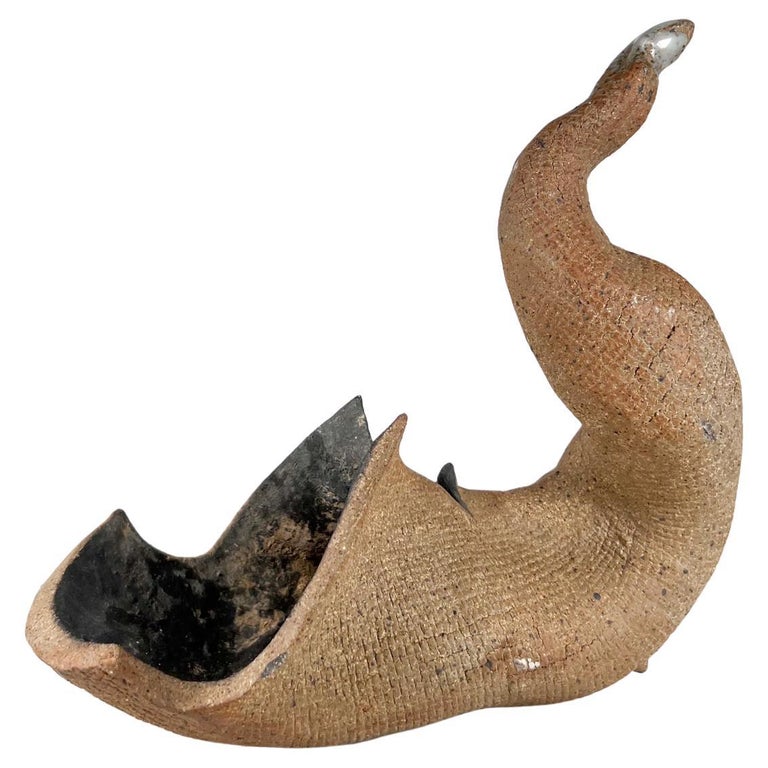 Abstract Art Modern Pottery Textured Horn Sculpture For Sale at 1stDibs