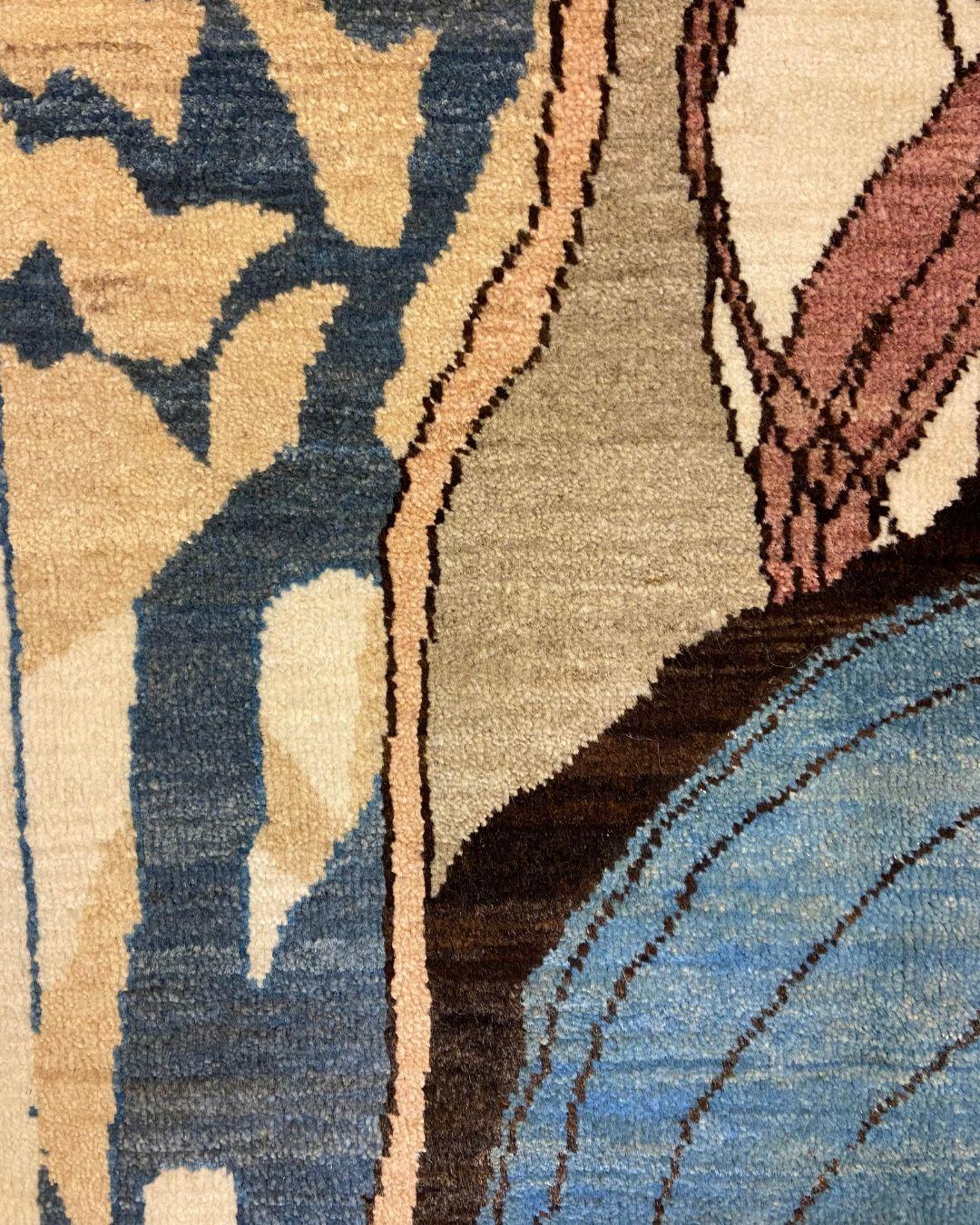 Abstrakter Jugendstil-Perserteppich in Blau, Creme, Braun und Rosa, handgeknüpft, 3 x 5 im Zustand „Neu“ im Angebot in New York, NY