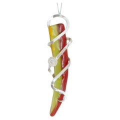 Abstract Art Nouveau Organic Silver Tri-Coloured Glass & Filigree Pendant
