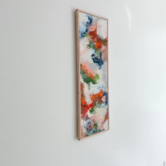Abstract Art on Canvas with Curly Maple Frame, Portrait, Narrow Painting