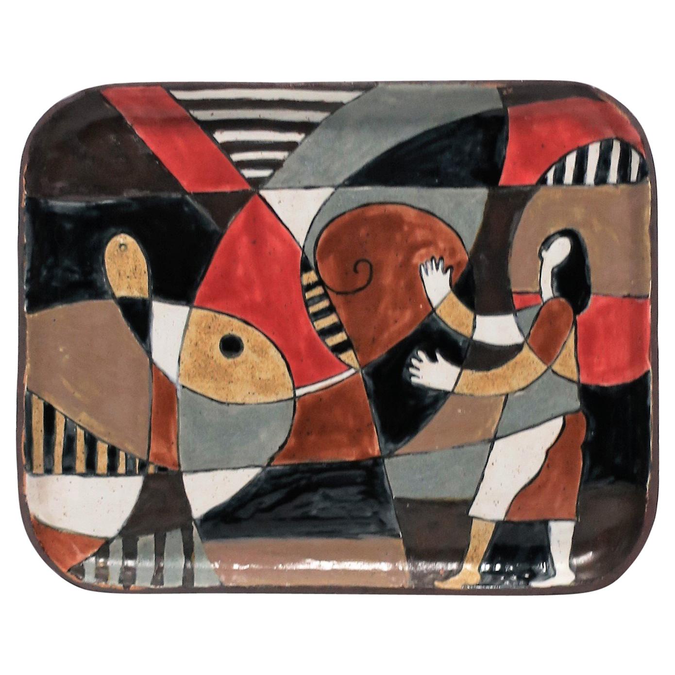 Plateau en poterie avec art abstrait