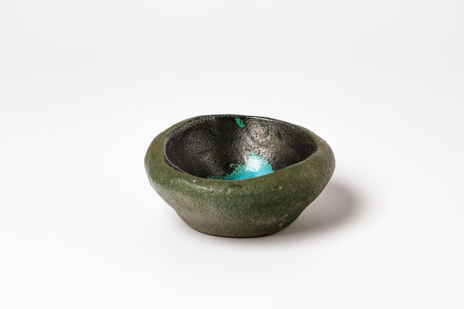 Mid-Century Modern Abstract Ashtray Ceramic Form by Accolay, circa 1975 Black and Green Colors For Sale