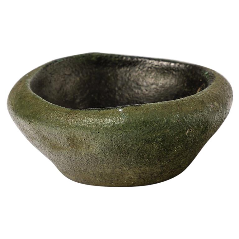 Abstract Ashtray Ceramic Form by Accolay, circa 1975 Black and Green Colors For Sale