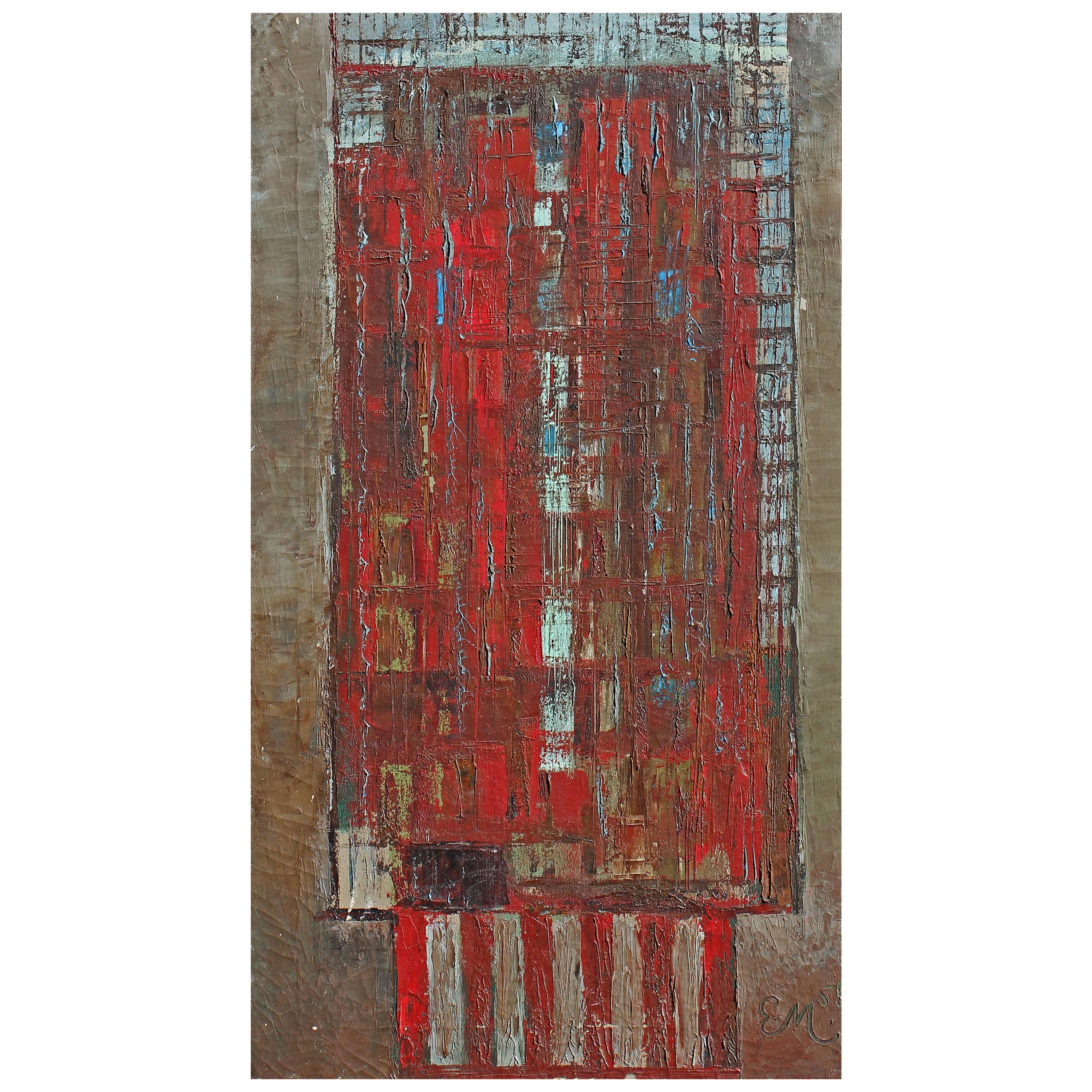 American abstract Bauhaus style high rise building. Oil on canvas, signed 