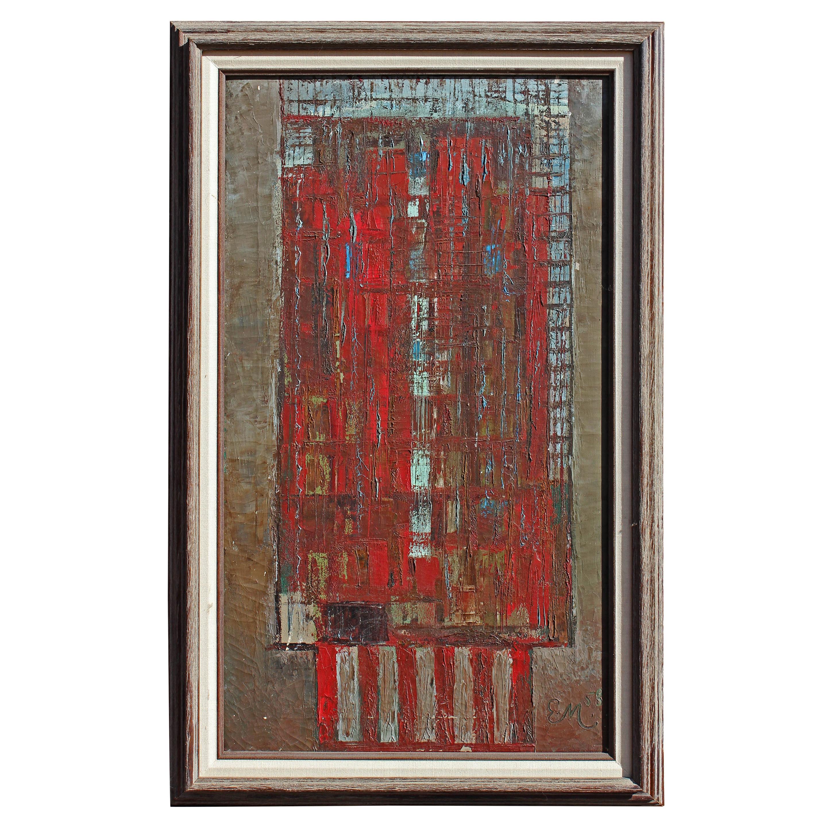 Abstract Bauhaus Style Building Oil Painting For Sale
