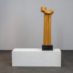 Scultura biomorfa astratta in legno intagliato e pietra, anni '70