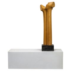 Scultura biomorfa astratta in legno intagliato e pietra, anni '70